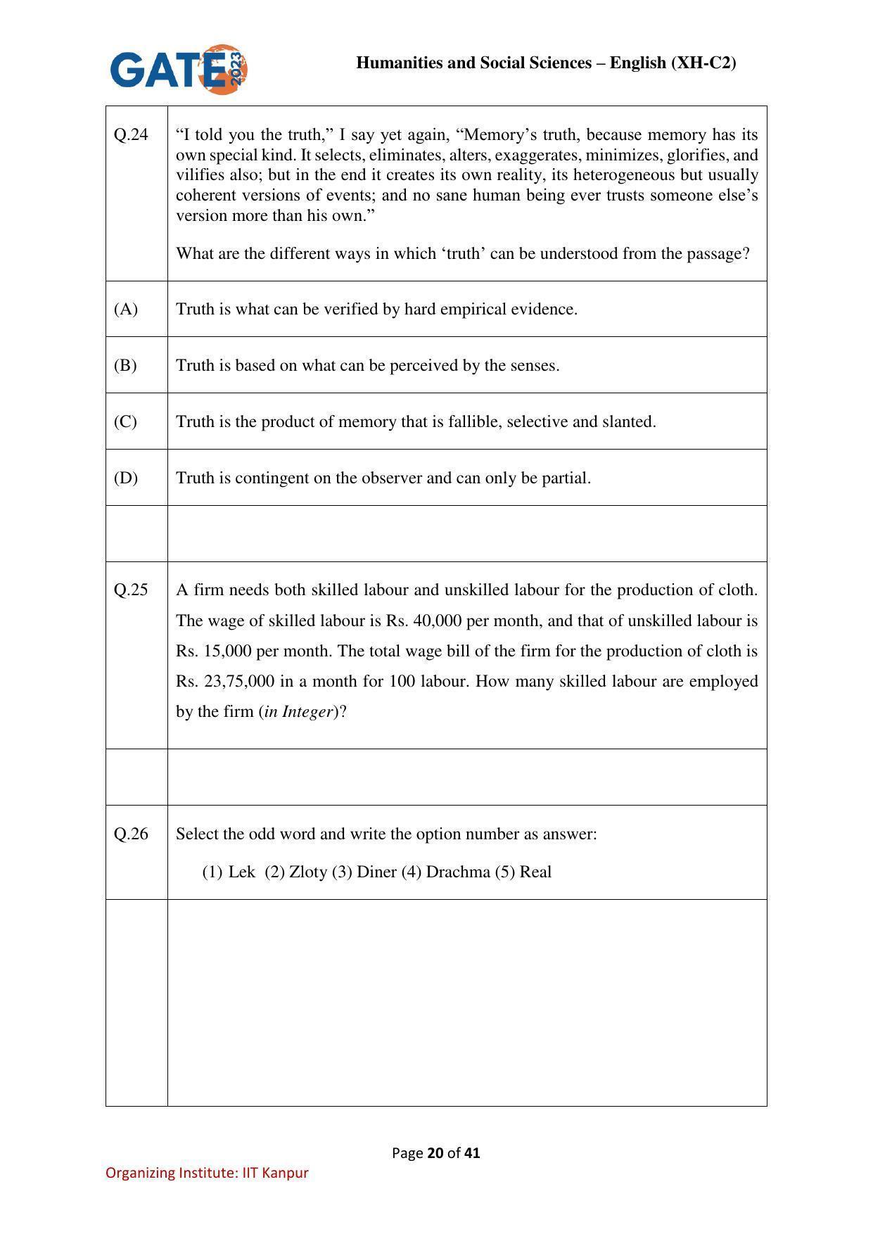 GATE 2023 Humanities & Social Sciences – English (XH-C2) Question Paper - Page 20