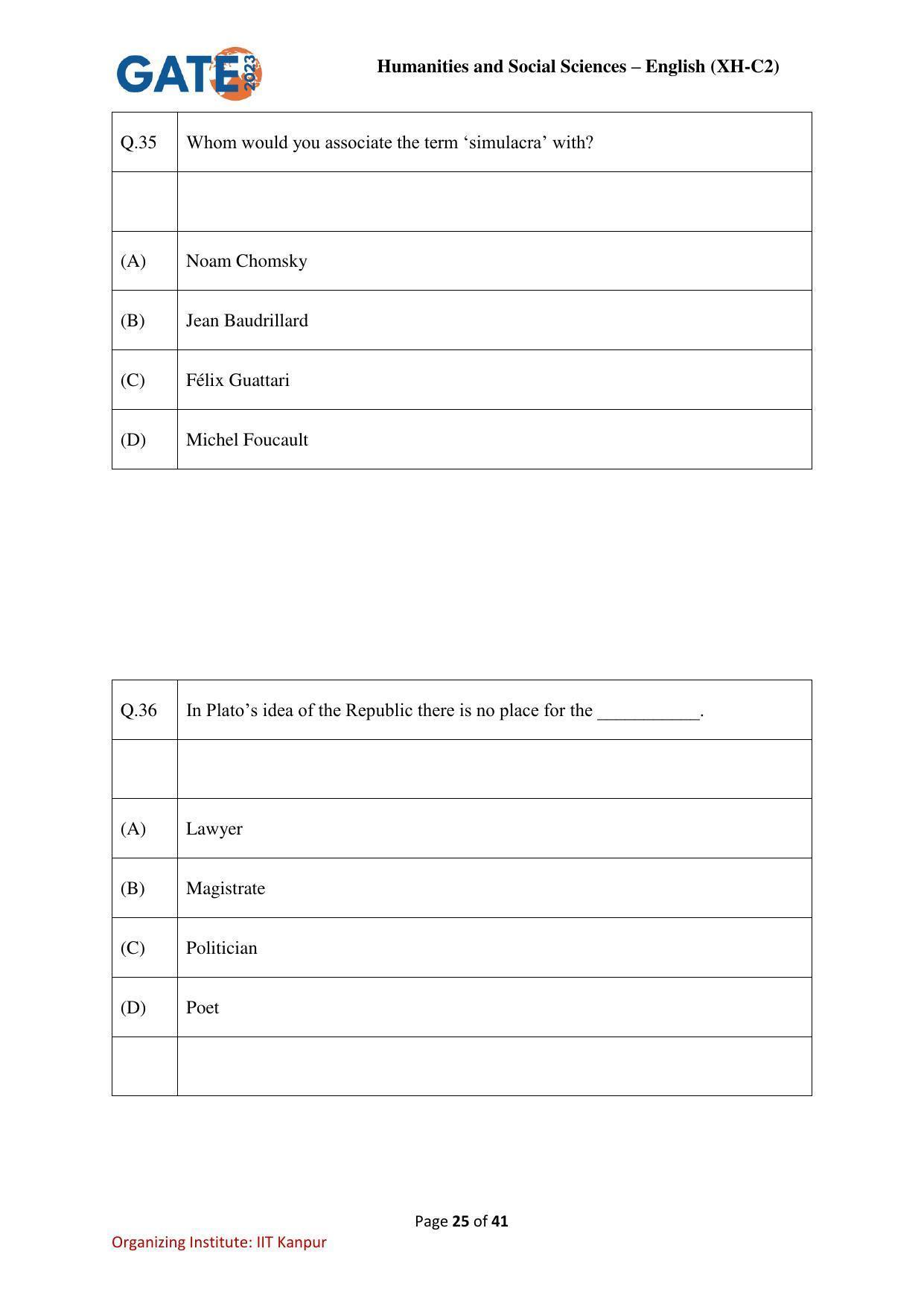 GATE 2023 Humanities & Social Sciences – English (XH-C2) Question Paper - Page 25