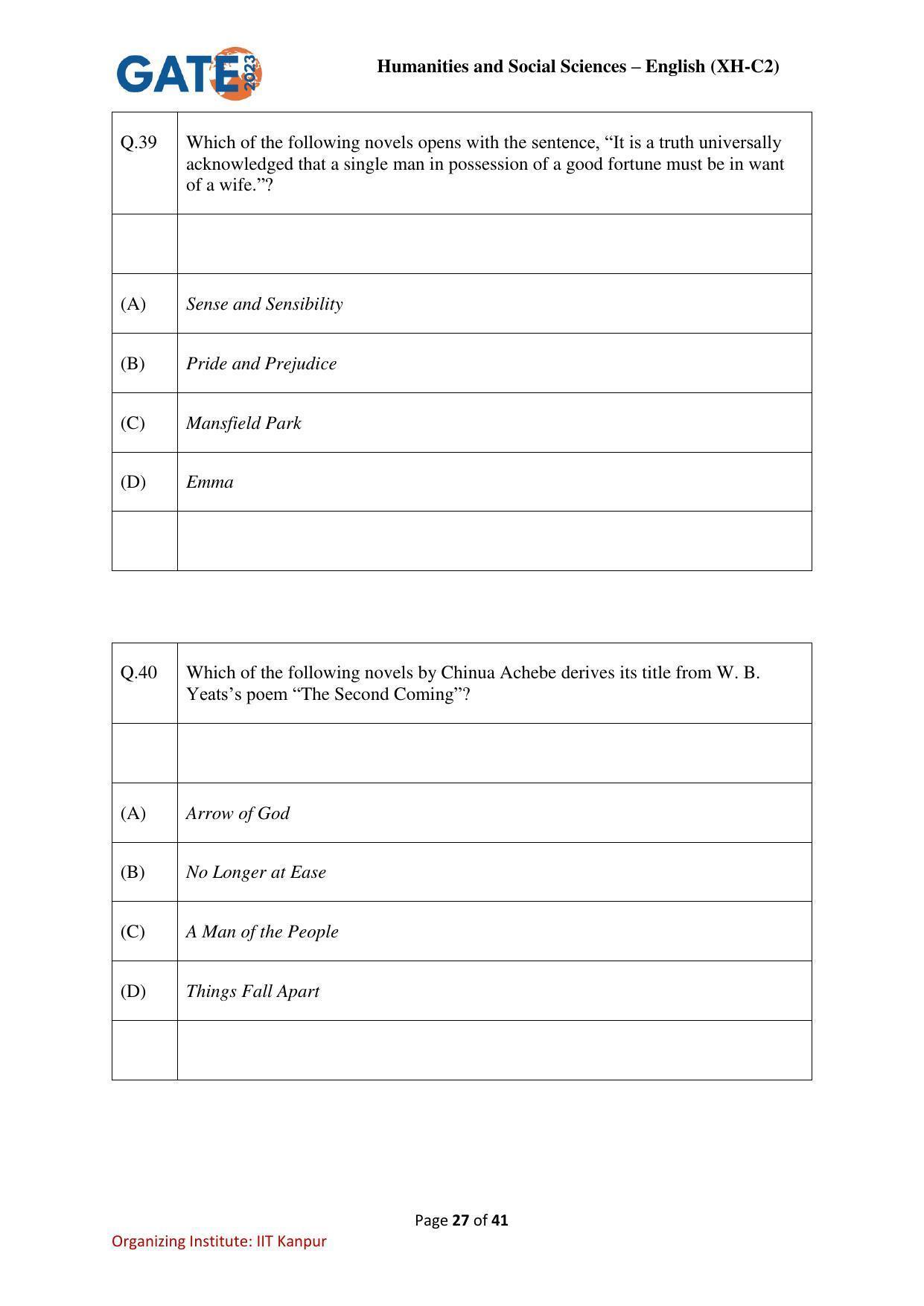GATE 2023 Humanities & Social Sciences – English (XH-C2) Question Paper - Page 27