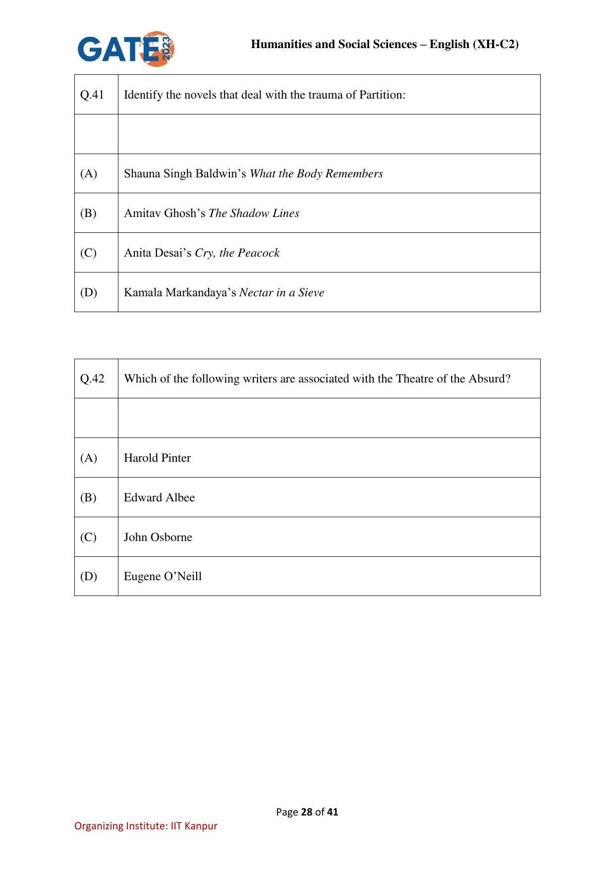 GATE 2023 Humanities & Social Sciences – English (XH-C2) Question Paper - Page 28