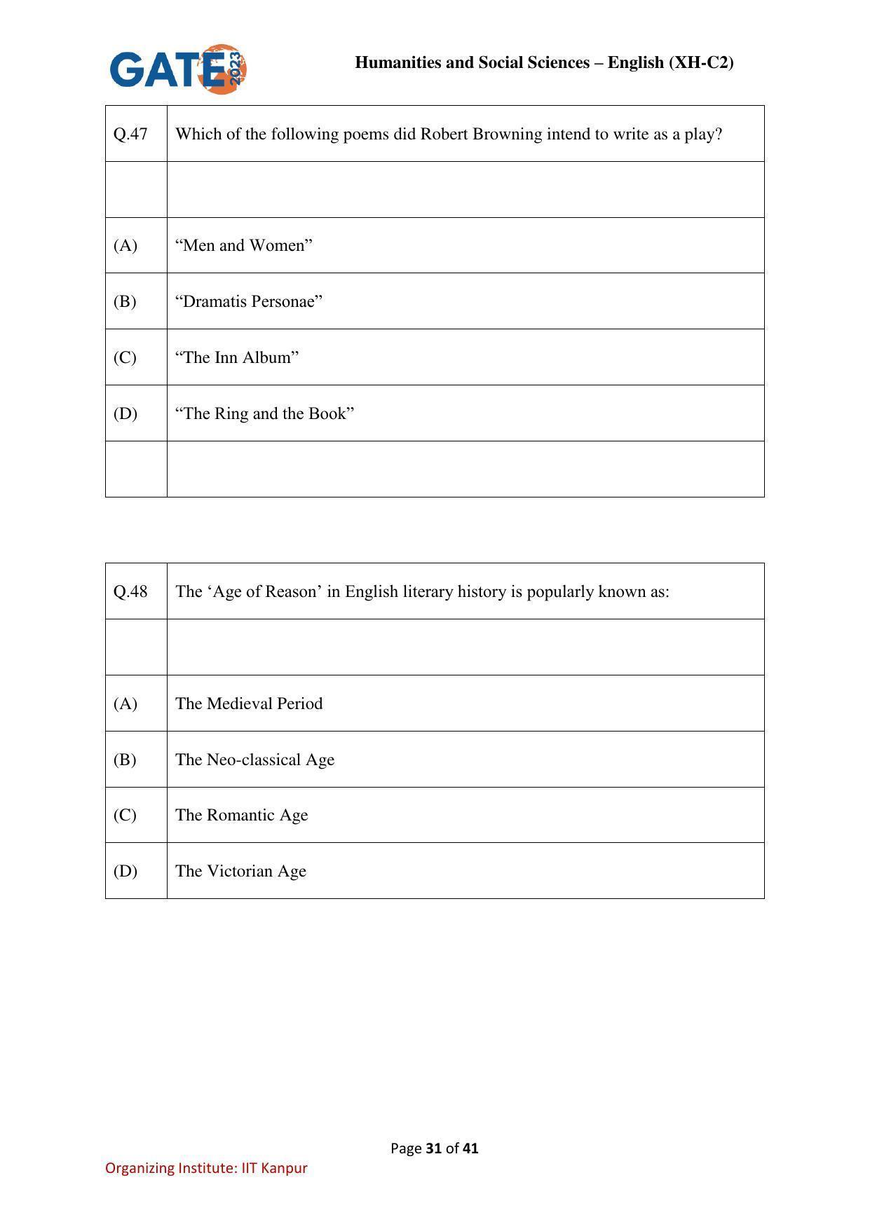 GATE 2023 Humanities & Social Sciences – English (XH-C2) Question Paper - Page 31