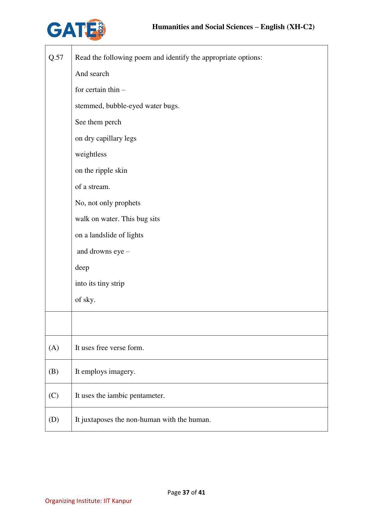 GATE 2023 Humanities & Social Sciences – English (XH-C2) Question Paper - Page 37