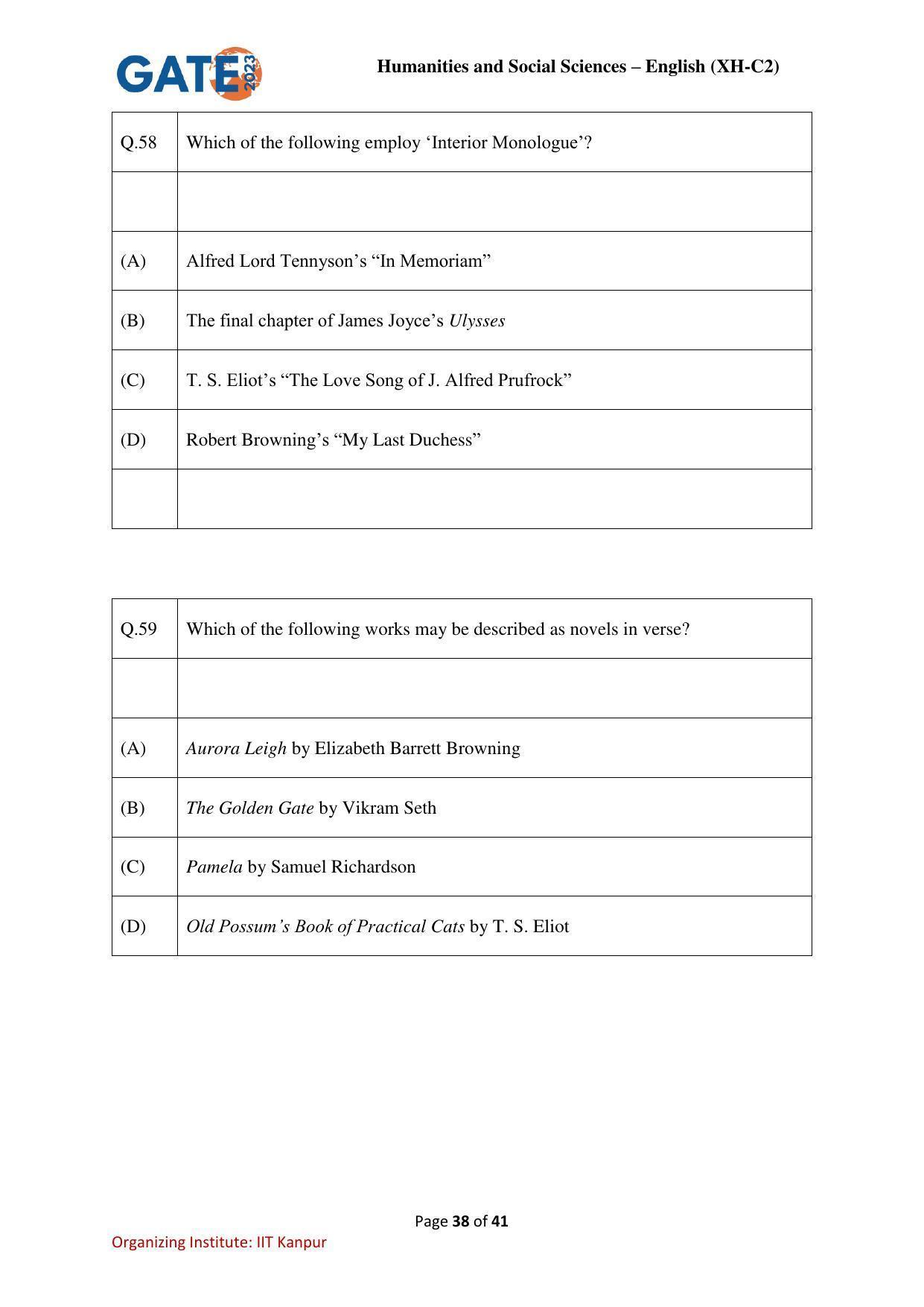 GATE 2023 Humanities & Social Sciences – English (XH-C2) Question Paper - Page 38