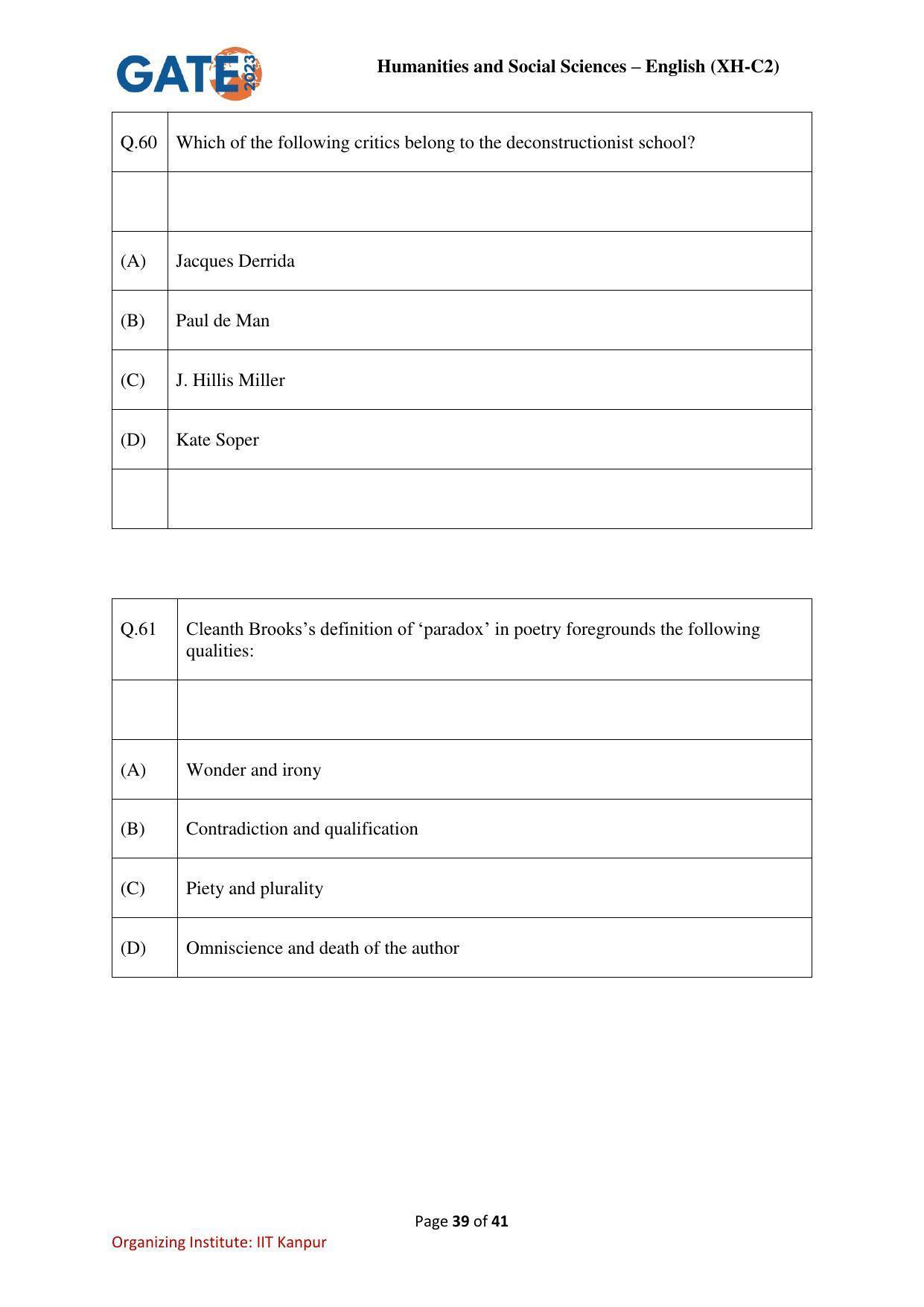 GATE 2023 Humanities & Social Sciences – English (XH-C2) Question Paper - Page 39
