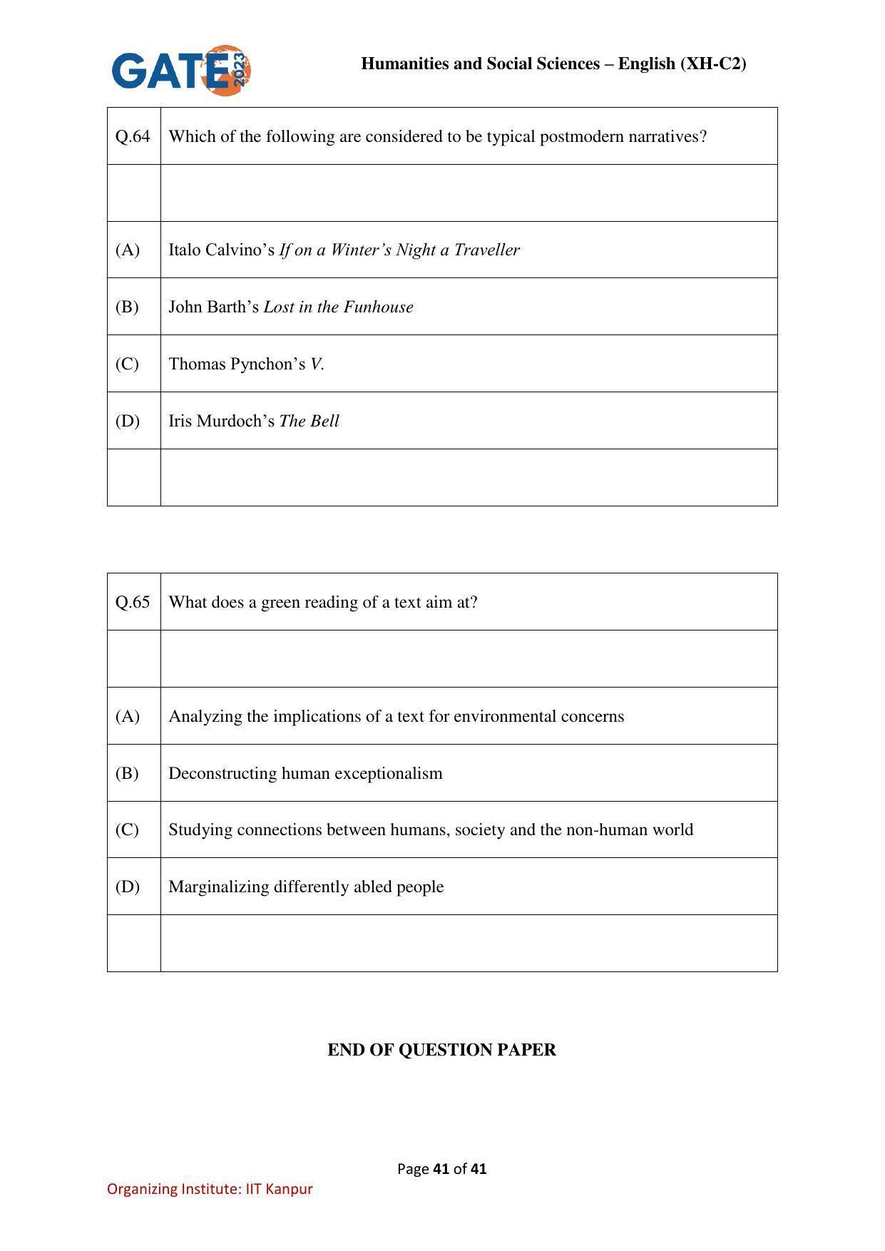 GATE 2023 Humanities & Social Sciences – English (XH-C2) Question Paper - Page 41