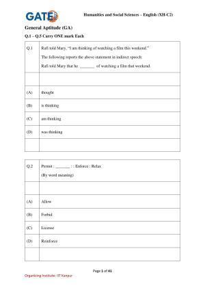 GATE 2023 Humanities & Social Sciences – English (XH-C2) Question Paper