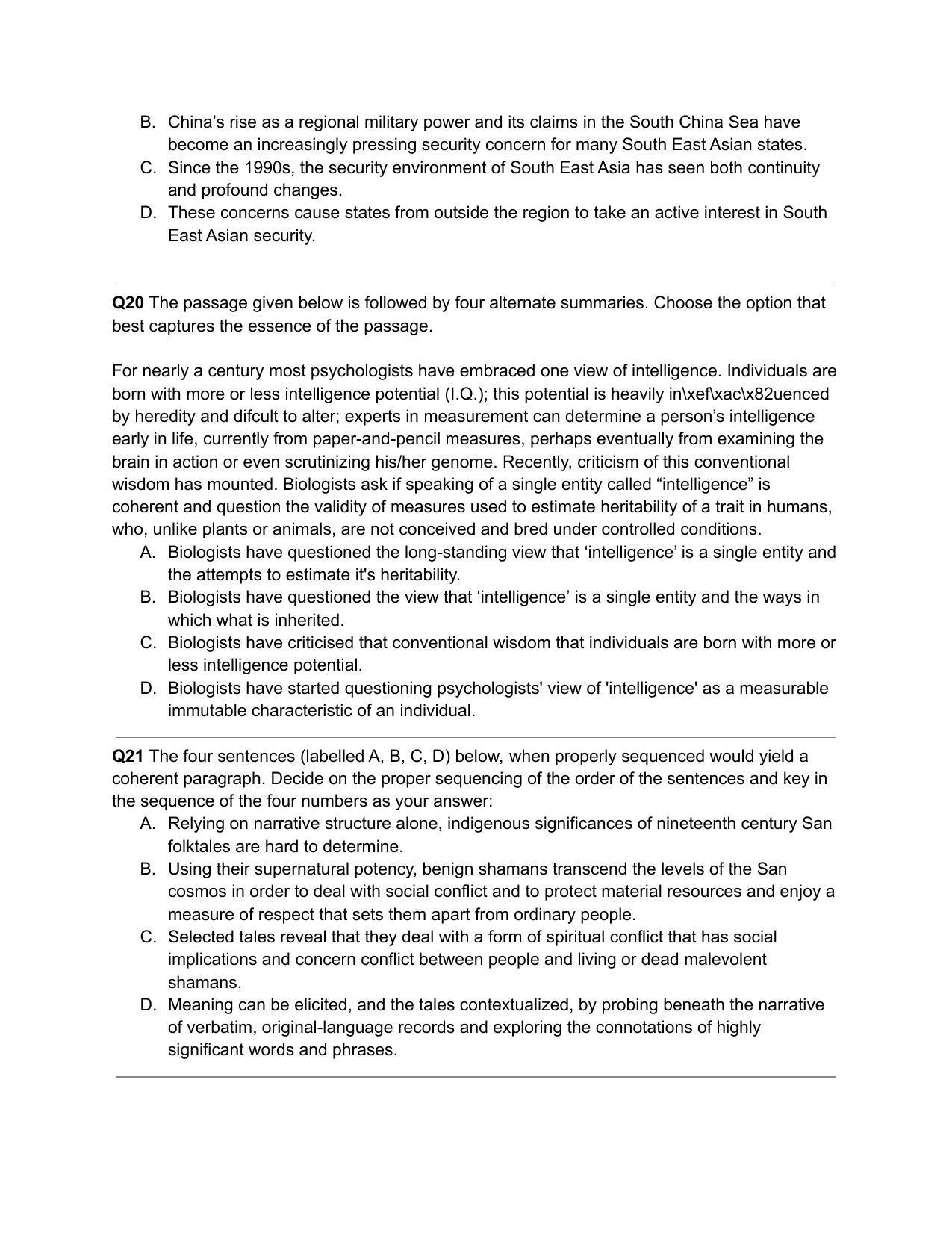 CAT 2020 CAT VARC Slot 1 Question Paper - Page 9