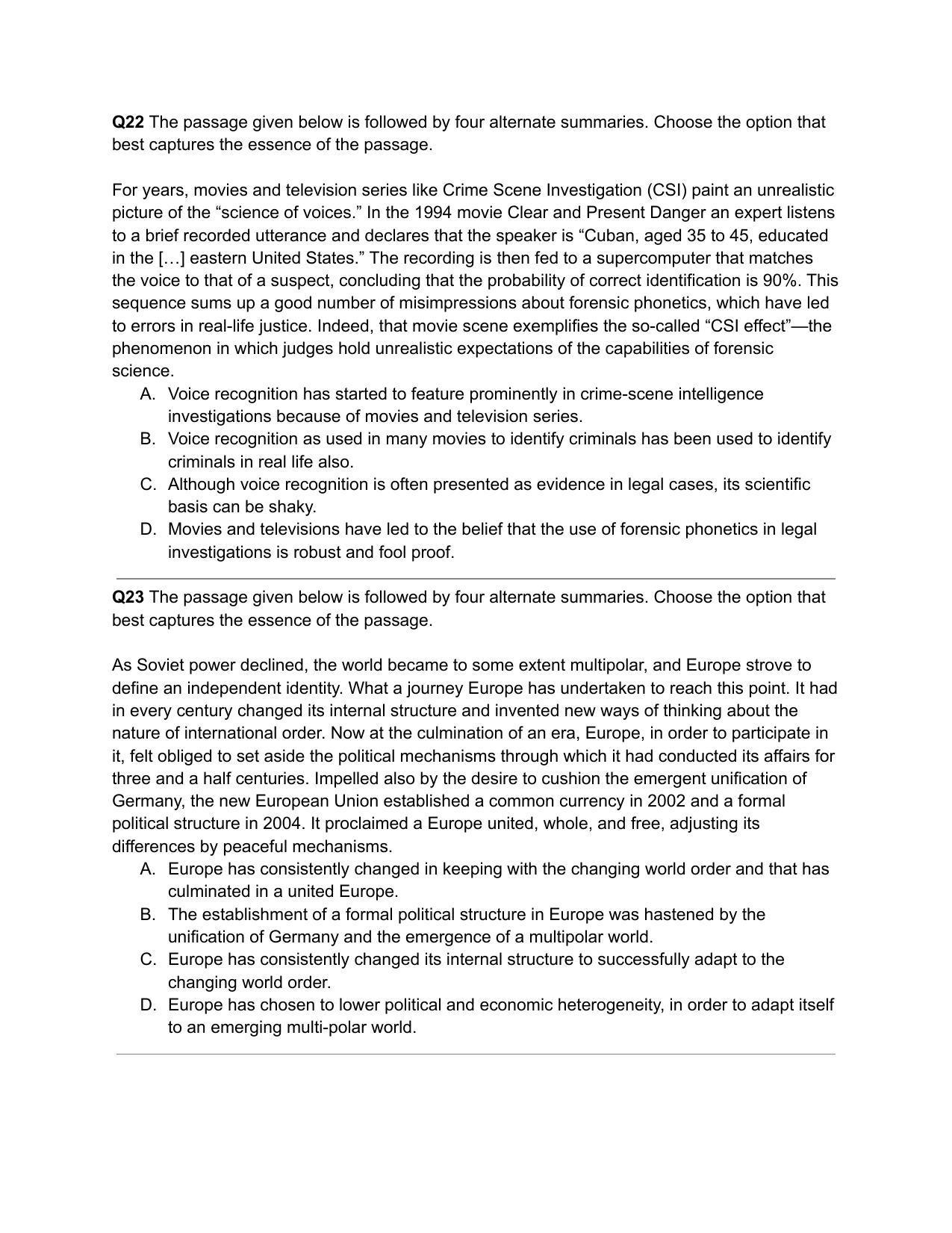 CAT 2020 CAT VARC Slot 1 Question Paper - Page 10