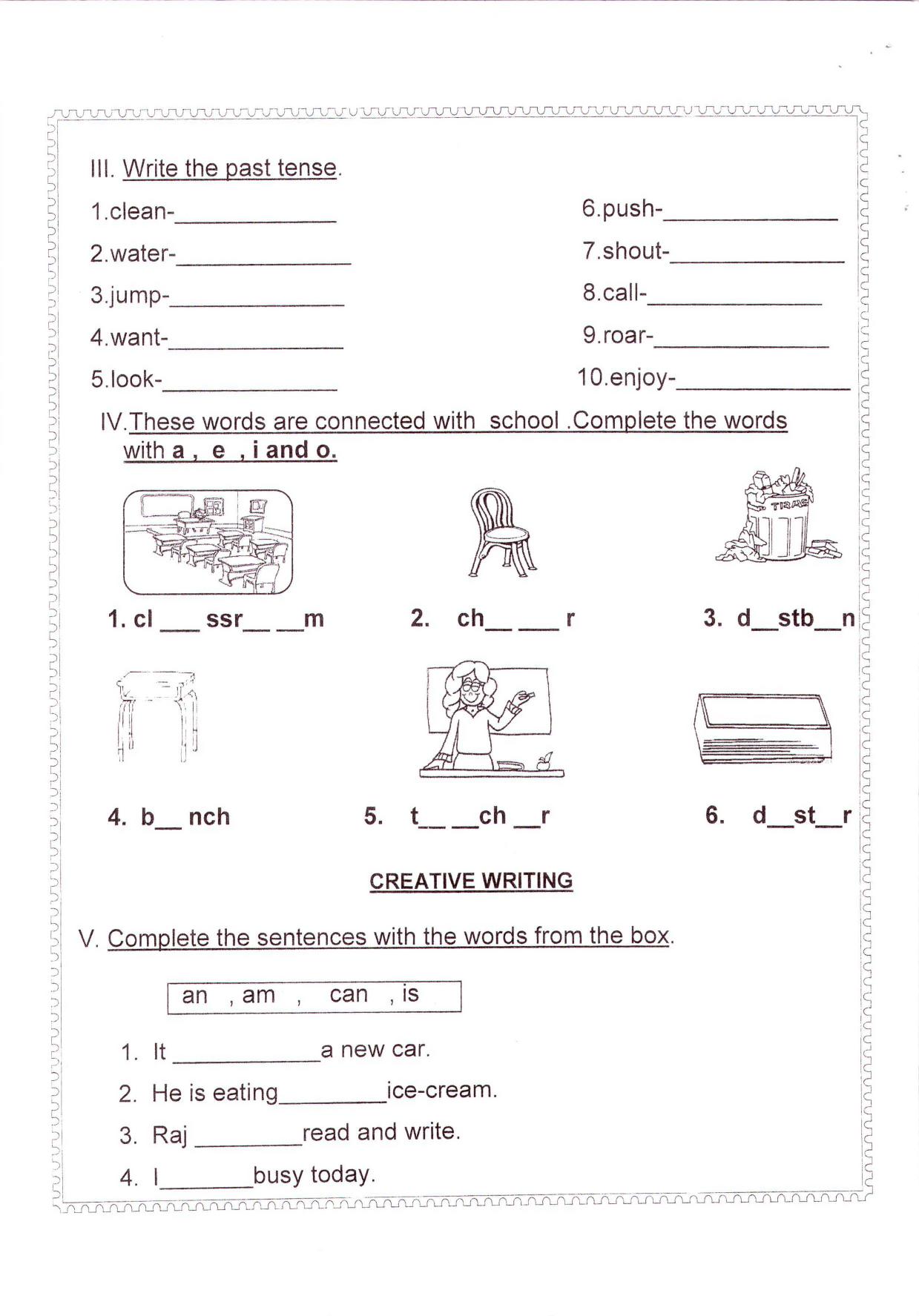 Worksheet for Class 1 English Assignment 30 Grammer and Vocabulary - Page 2