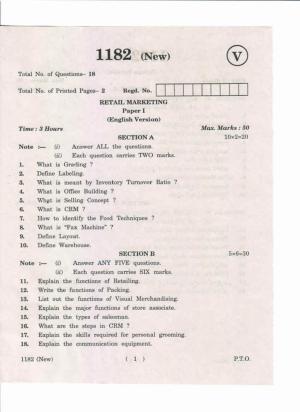 AP Inter 1st Year Retail Marketing-I (New) May-2019-Vocational Question Paper