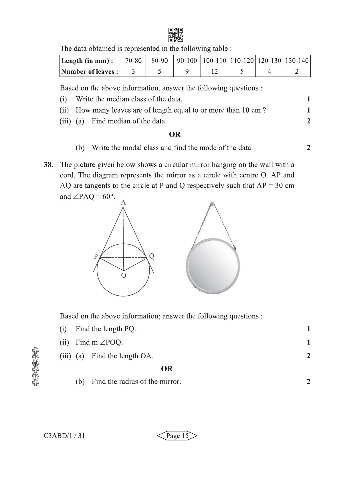 CBSE Class 10 430-1-3 Mathematics Basic 2024 Question Paper - Page 15