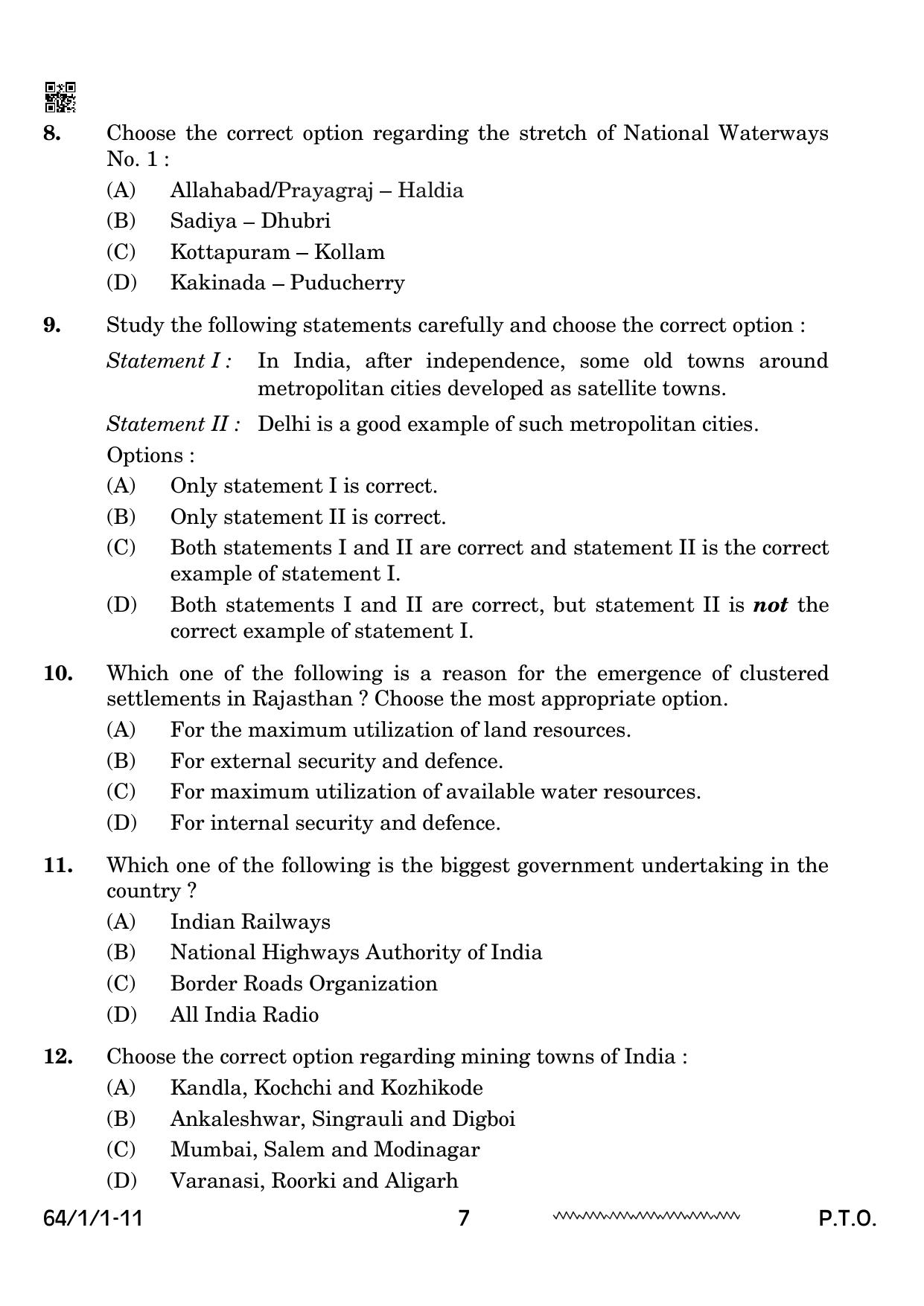 CBSE Class 12 64-1-1 Geography 2024 Question Paper - Page 7