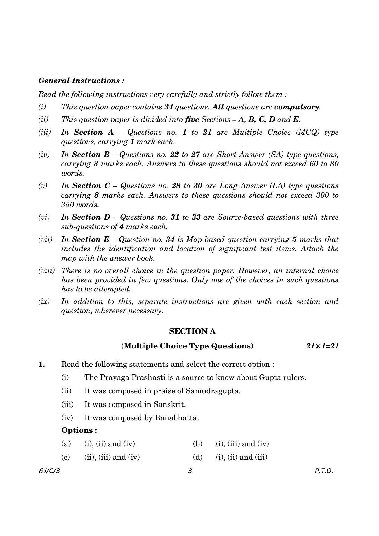 CBSE Class 12 61-3 History 2023 (Compartment) Question Paper - Page 3