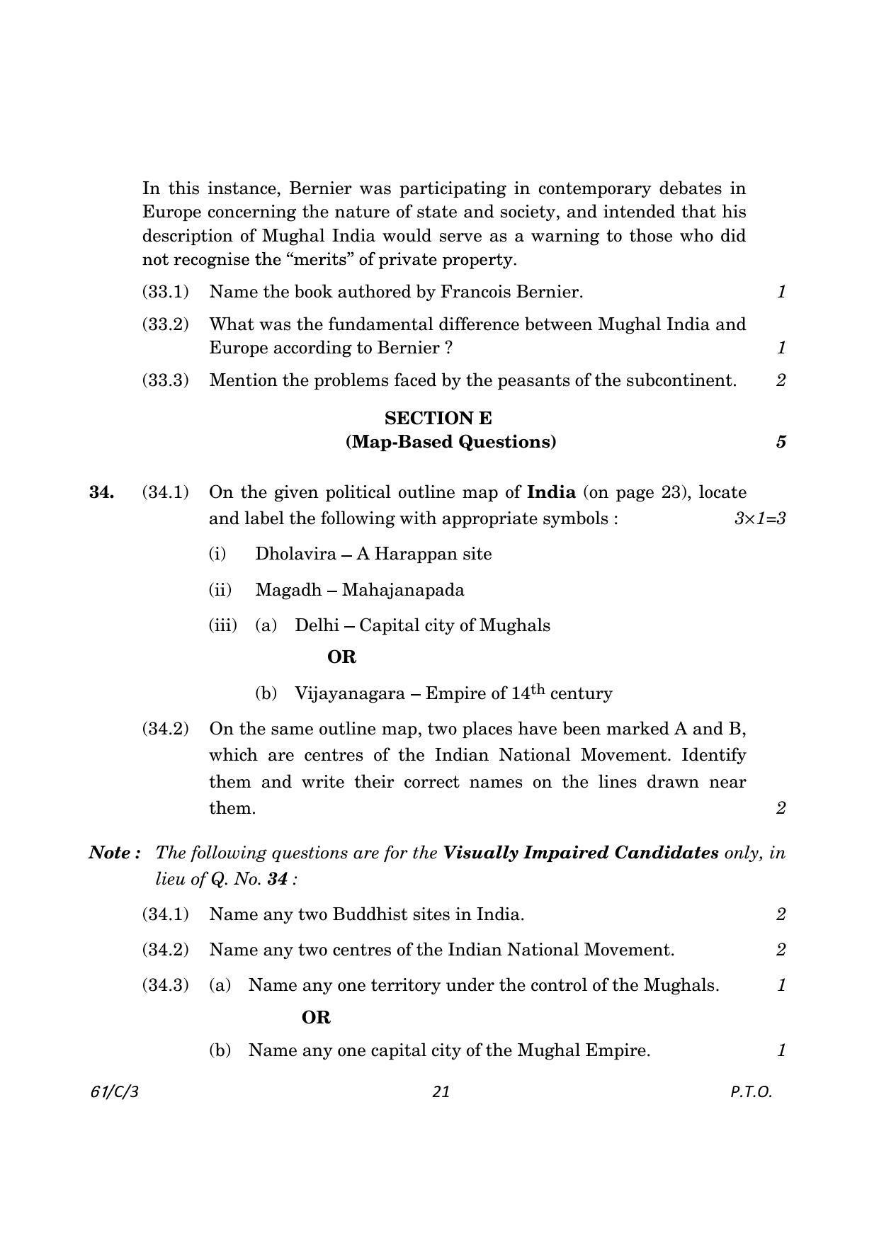 CBSE Class 12 61-3 History 2023 (Compartment) Question Paper - Page 21