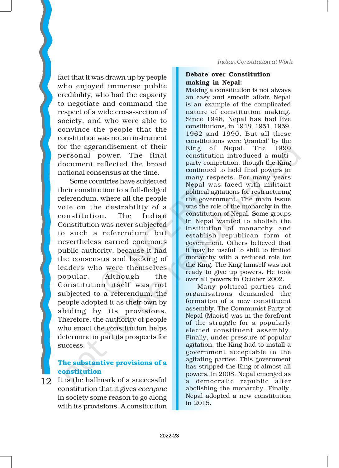 NCERT Book for Class 11 Political Science (Indian Constitution at Work) Chapter 1 Constitution: Why and How? - Page 12