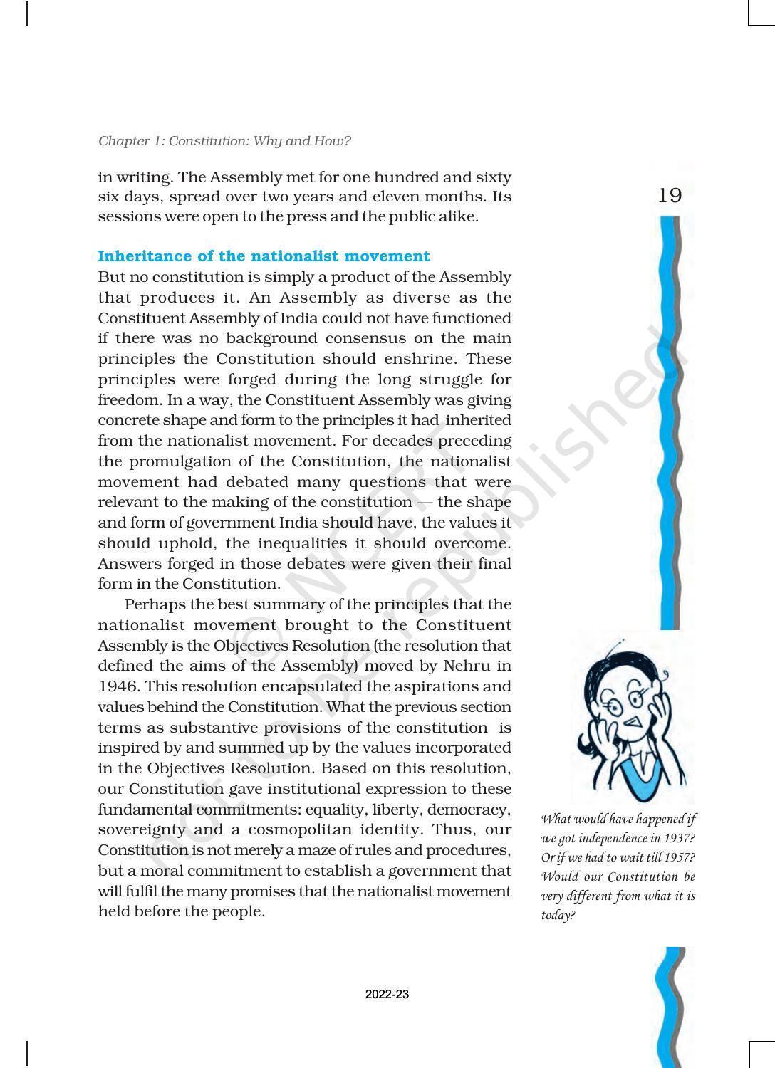 NCERT Book for Class 11 Political Science (Indian Constitution at Work) Chapter 1 Constitution: Why and How? - Page 19