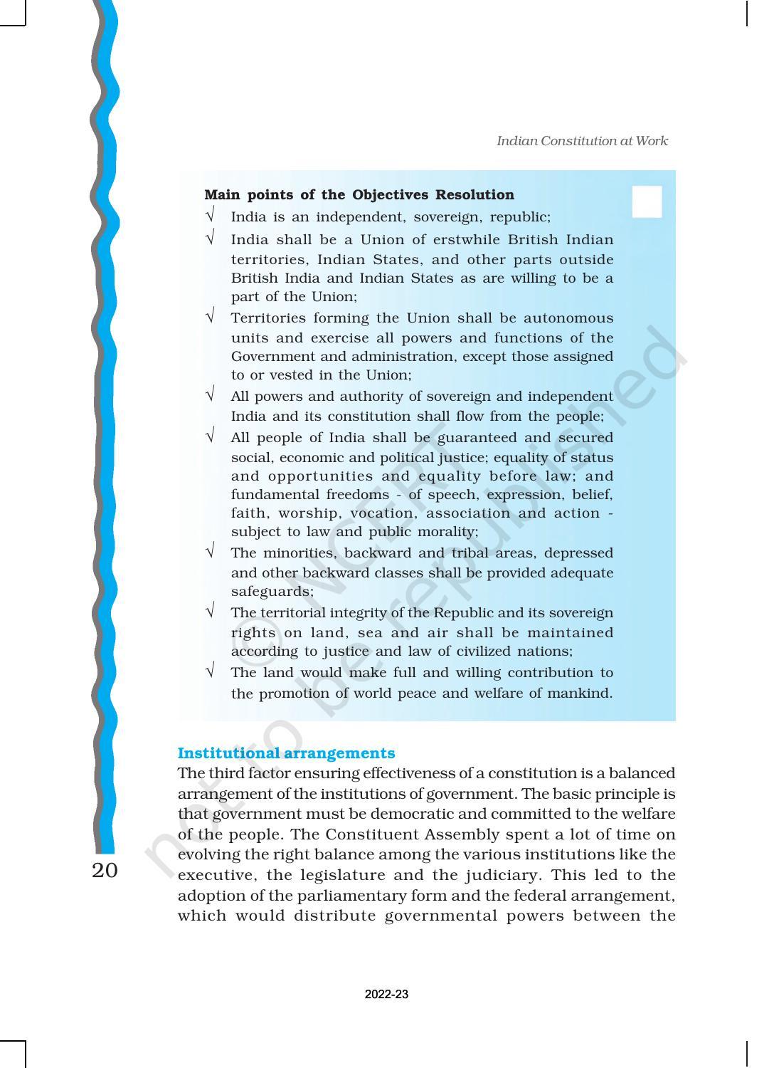 NCERT Book for Class 11 Political Science (Indian Constitution at Work) Chapter 1 Constitution: Why and How? - Page 20