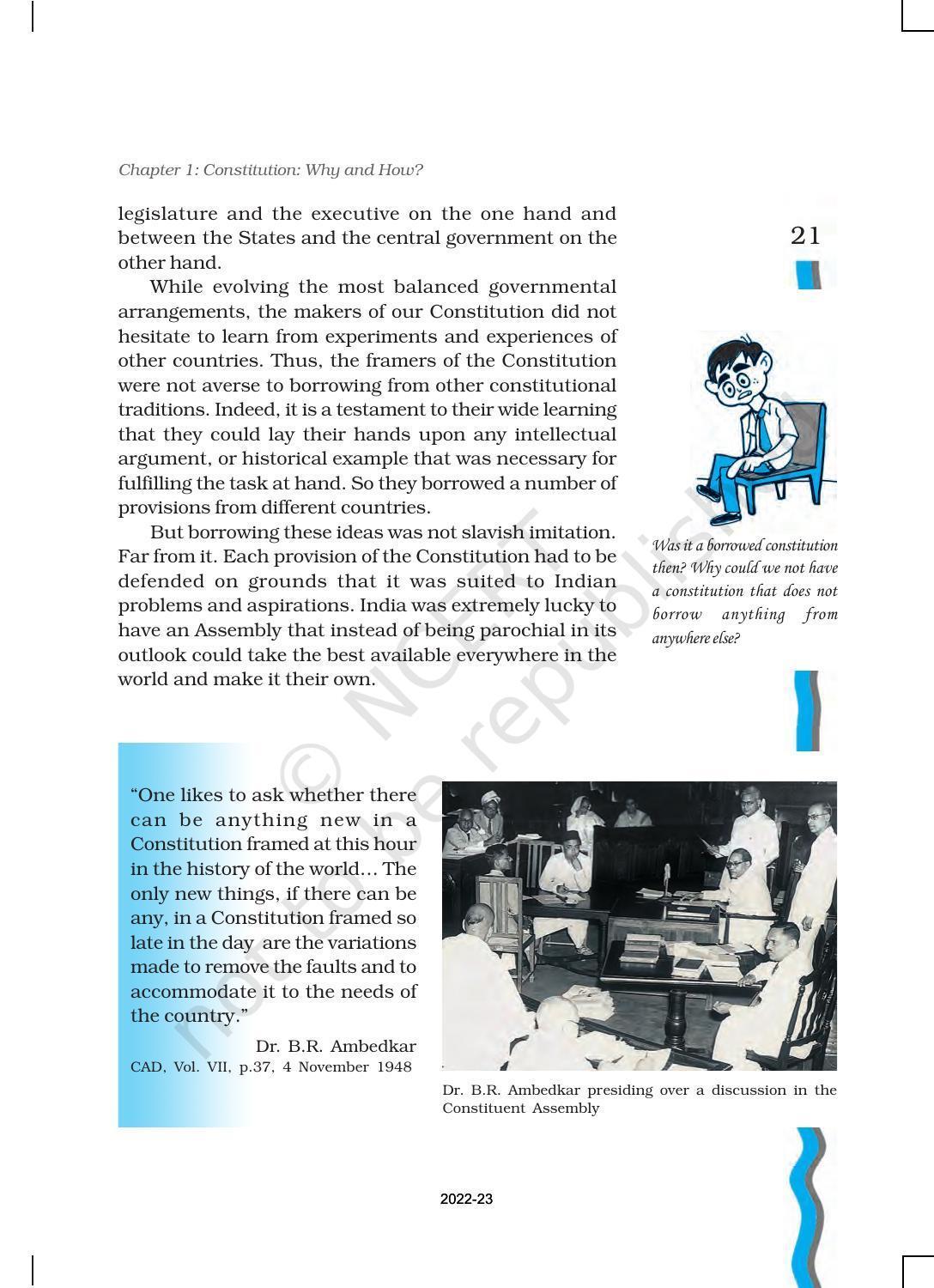 NCERT Book for Class 11 Political Science (Indian Constitution at Work) Chapter 1 Constitution: Why and How? - Page 21