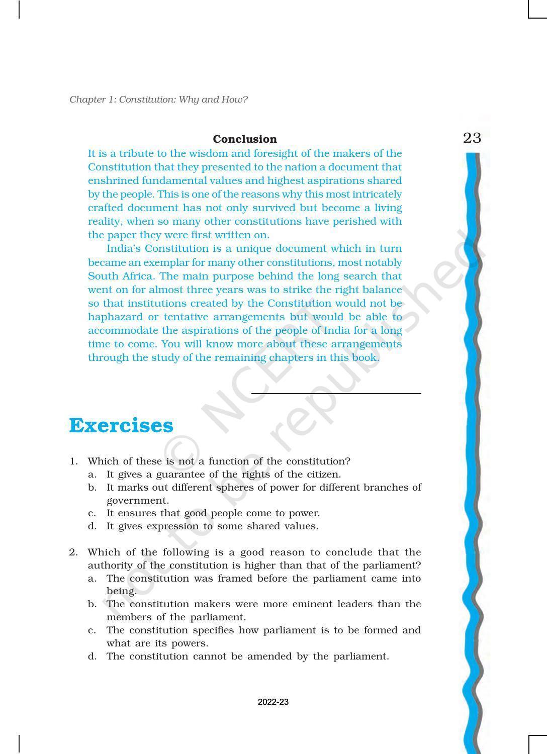 NCERT Book for Class 11 Political Science (Indian Constitution at Work) Chapter 1 Constitution: Why and How? - Page 23