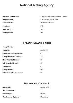 JEE Mains 2021: B Arch & B Planning English (Shift 2) 02-09-2021 Question Paper