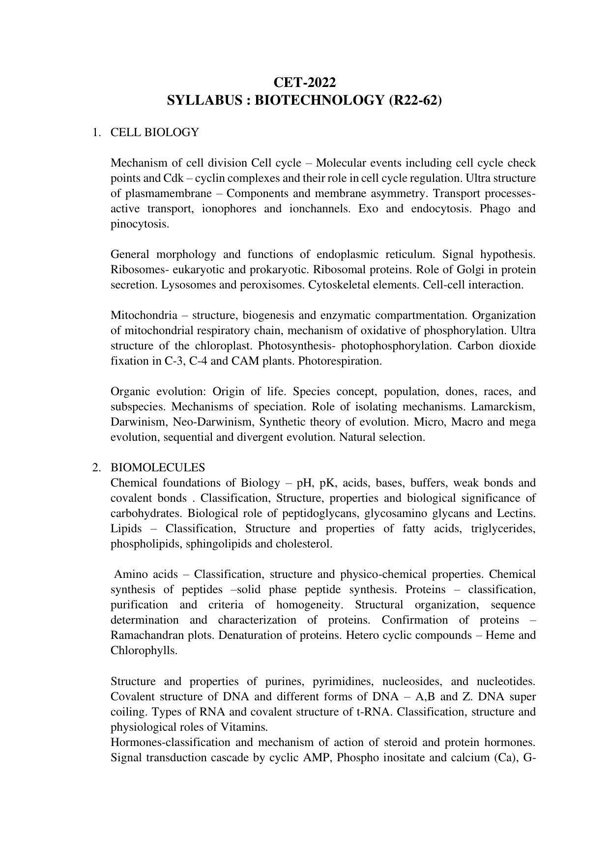 AP RCET Bio Technology Syllabus - Page 1