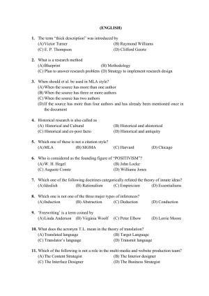 PU MPET English 2022 Question Papers