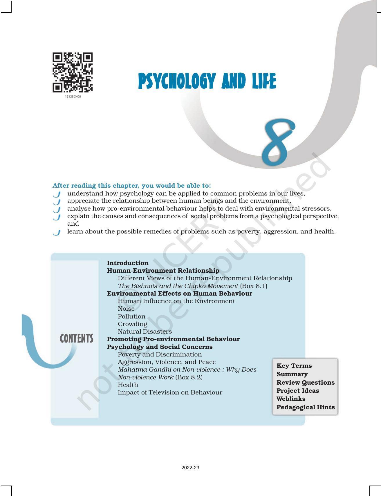 NCERT Book for Class 12 Psychology Chapter 8 Psychology and Life - Page 1