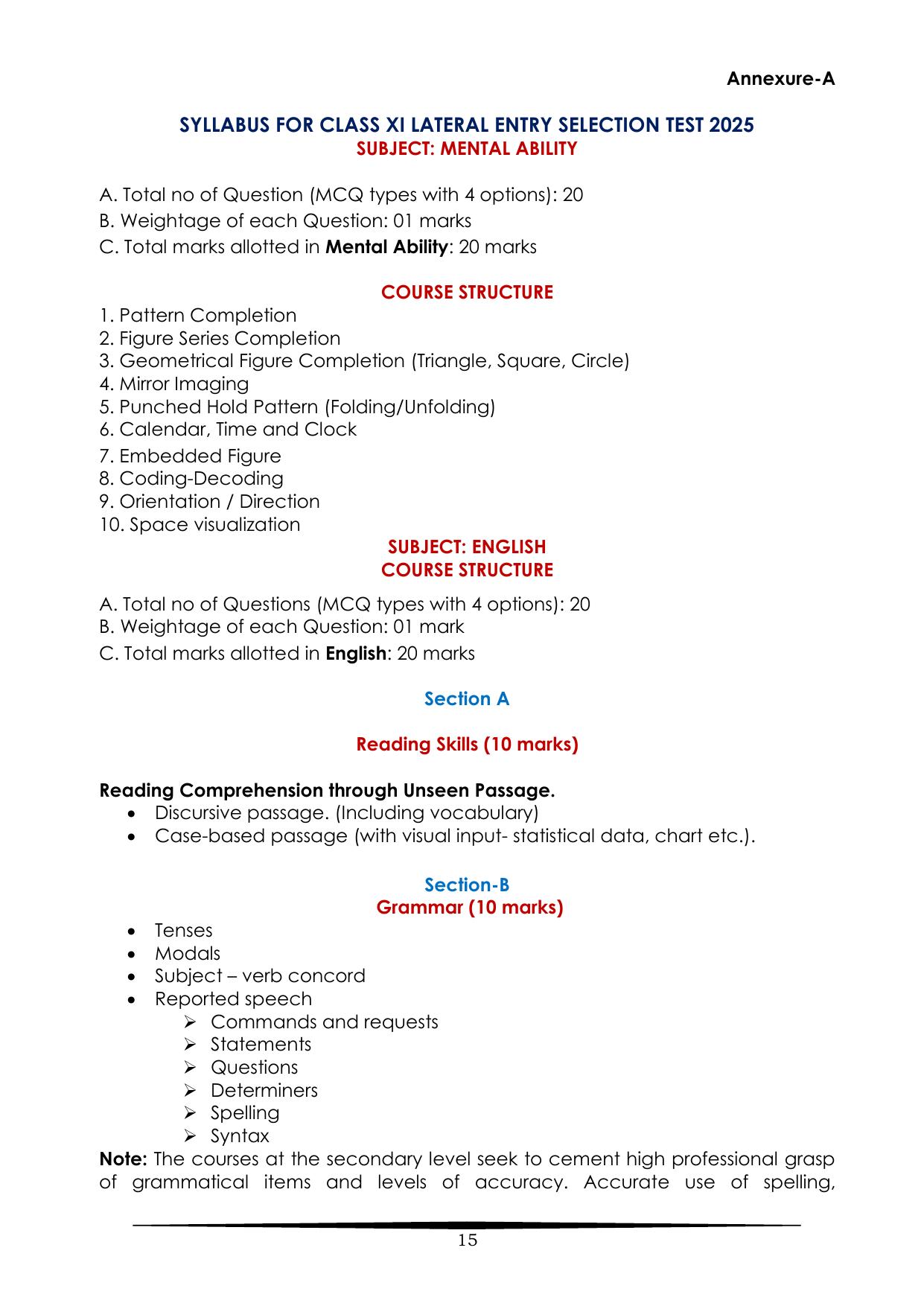JNV Class 11th Lateral Entry Syllabus 2025 - Page 1