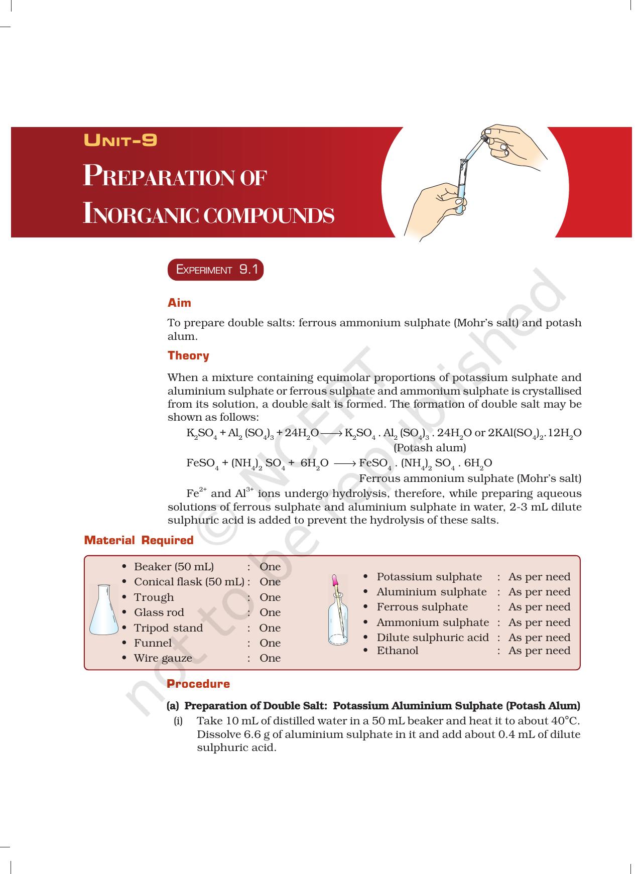 NCERT Laboratory Manuals for Class XII Chemistry - Unit 9 (Preparation of Inorganic Compounds) - Page 1