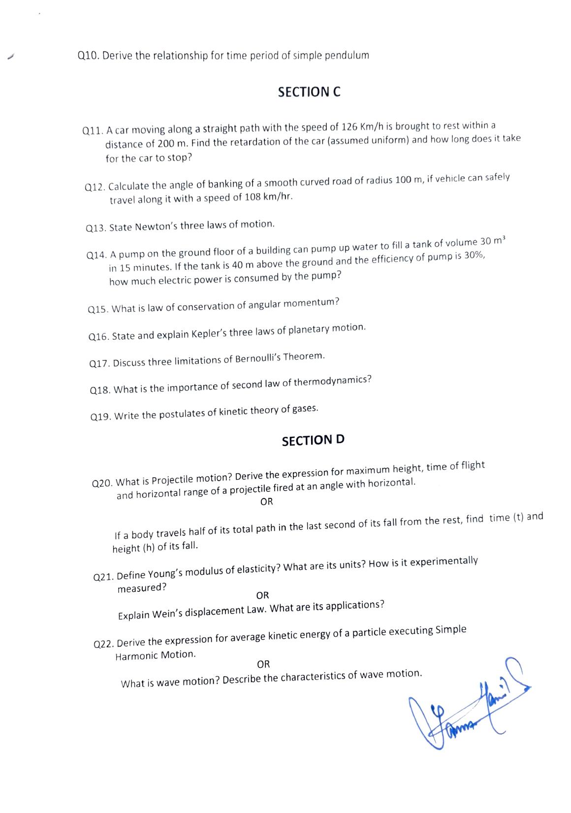 JKBOSE Class 11 Physics Model Question Paper - Page 3
