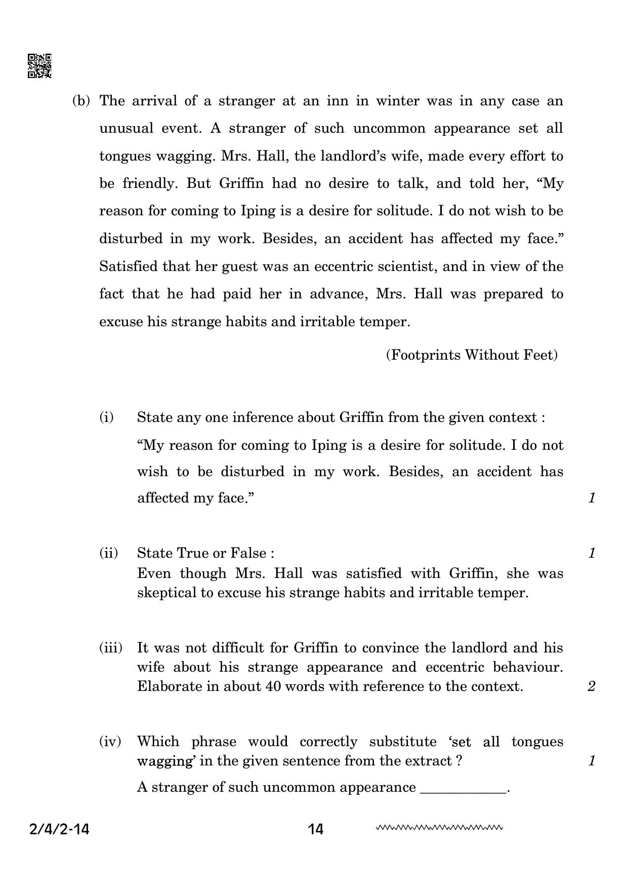 CBSE Class 10 2-4-2 English Literature 2024 Question Paper - Page 14