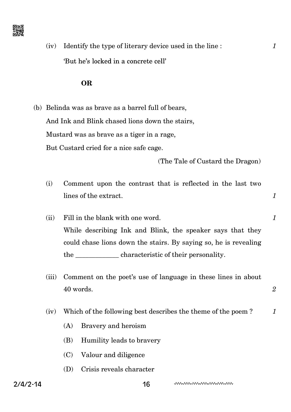 CBSE Class 10 2-4-2 English Literature 2024 Question Paper - Page 16