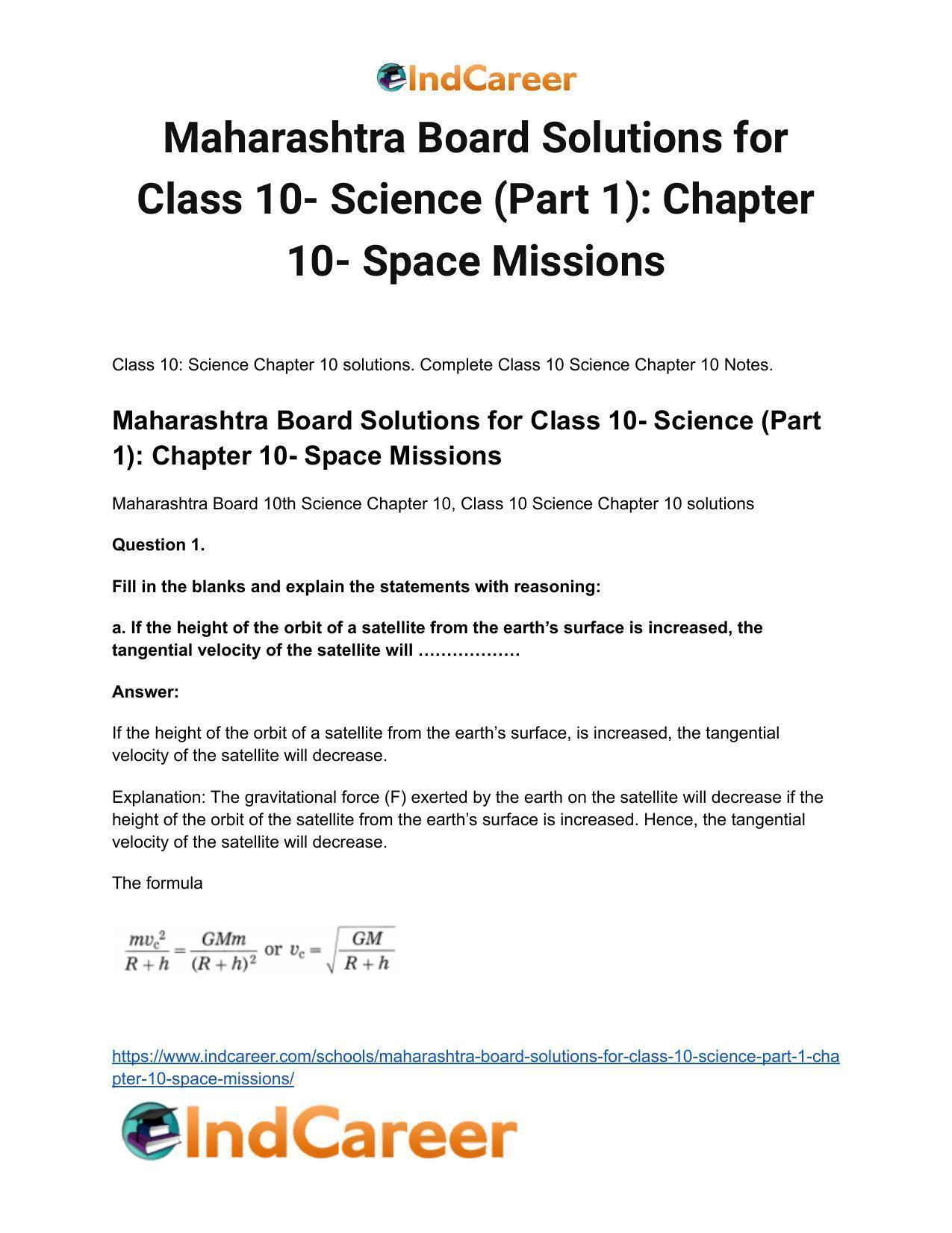 Maharashtra Board Solutions for Class 10- Science (Part 1): Chapter 10- Space Missions - Page 2