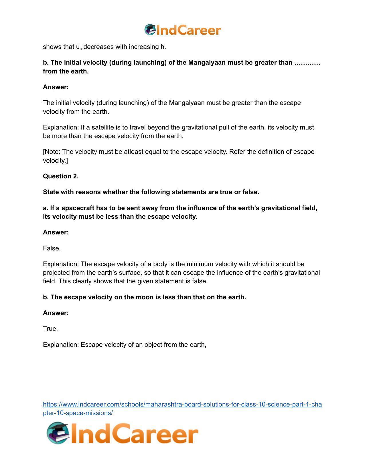 Maharashtra Board Solutions for Class 10- Science (Part 1): Chapter 10- Space Missions - Page 3