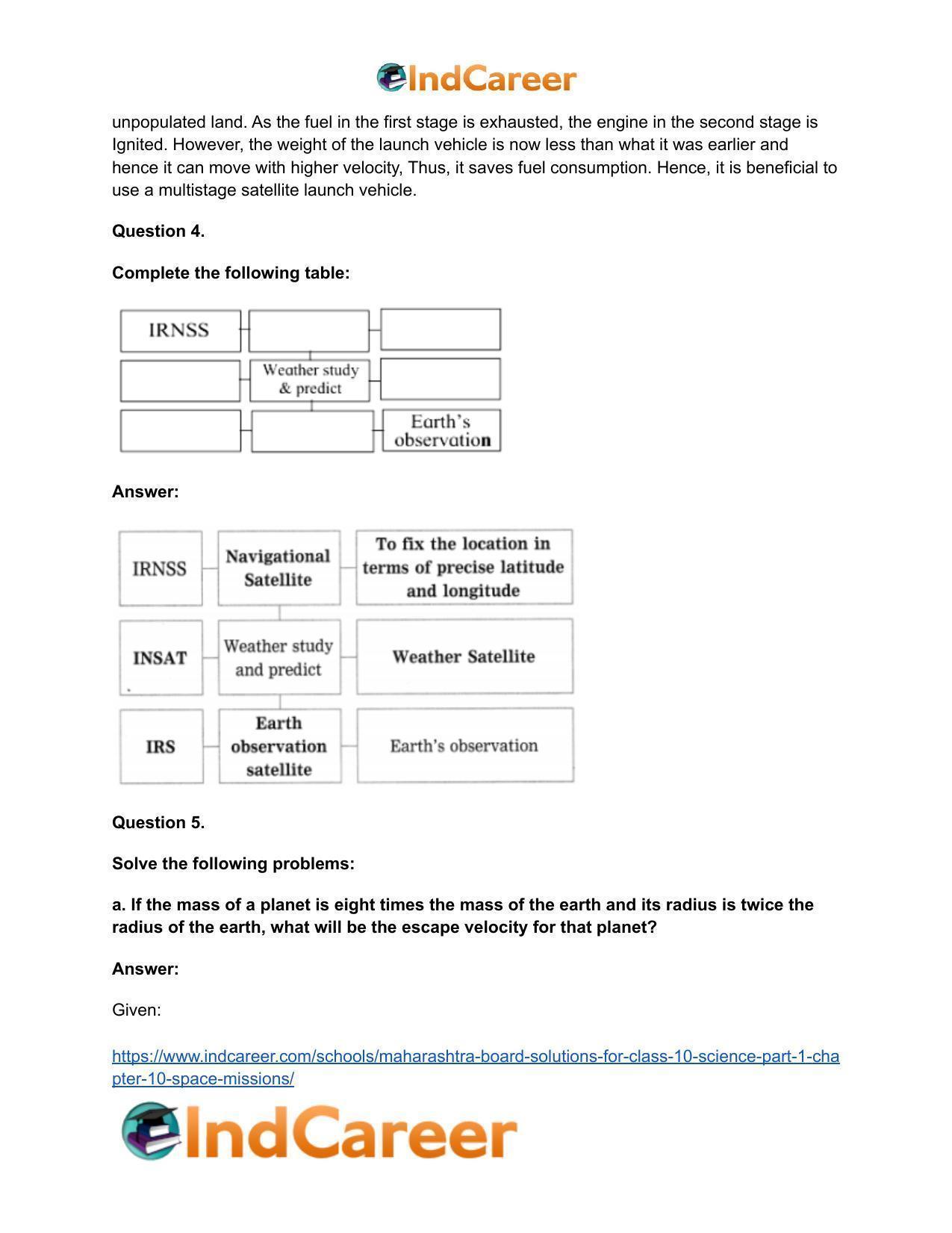 Maharashtra Board Solutions for Class 10- Science (Part 1): Chapter 10- Space Missions - Page 12