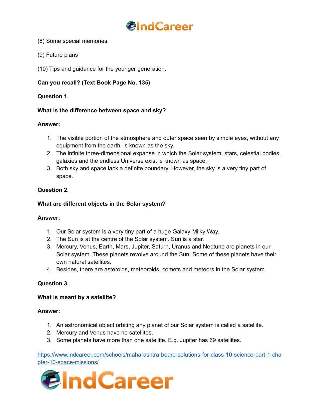 Maharashtra Board Solutions for Class 10- Science (Part 1): Chapter 10- Space Missions - Page 17