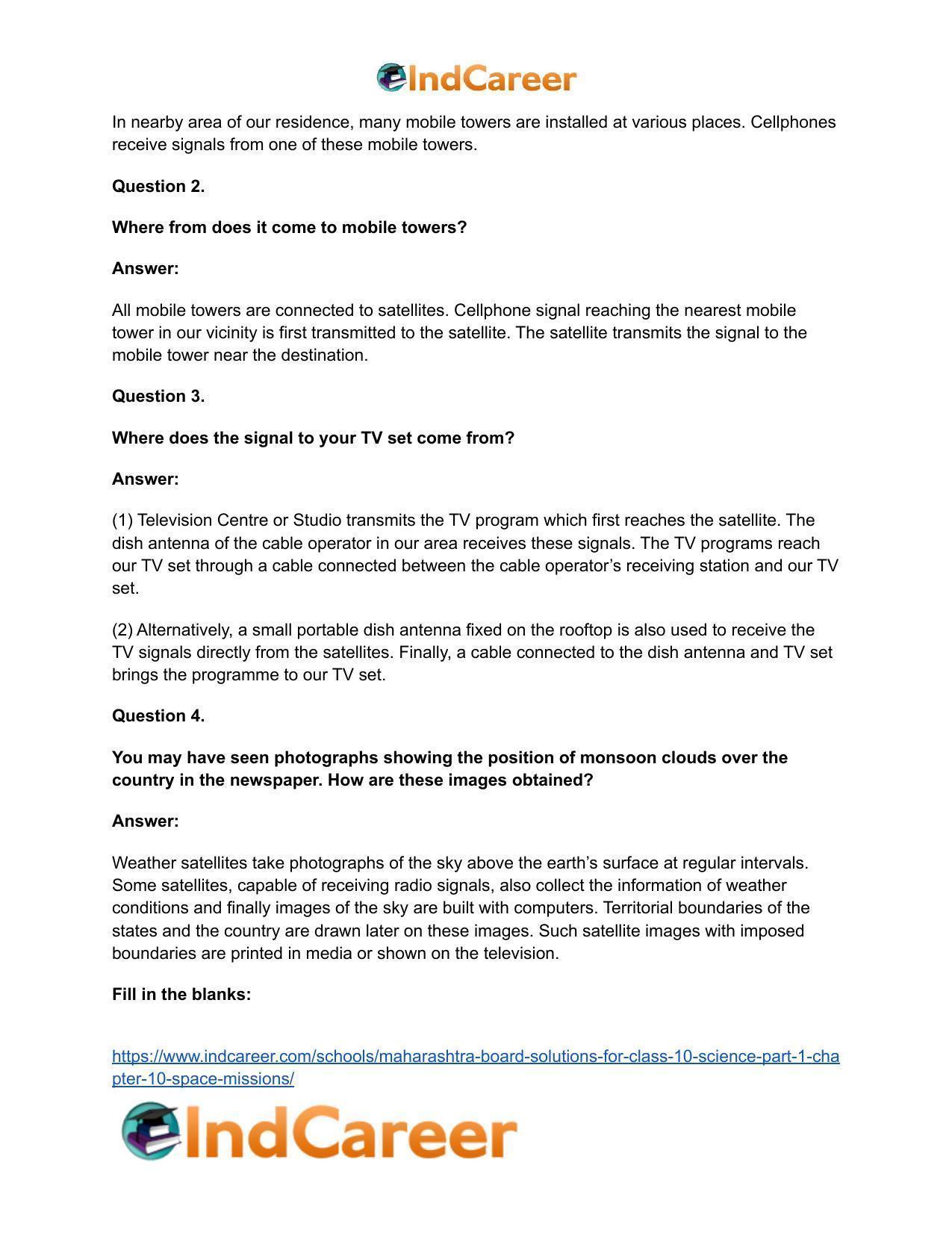 Maharashtra Board Solutions for Class 10- Science (Part 1): Chapter 10- Space Missions - Page 19