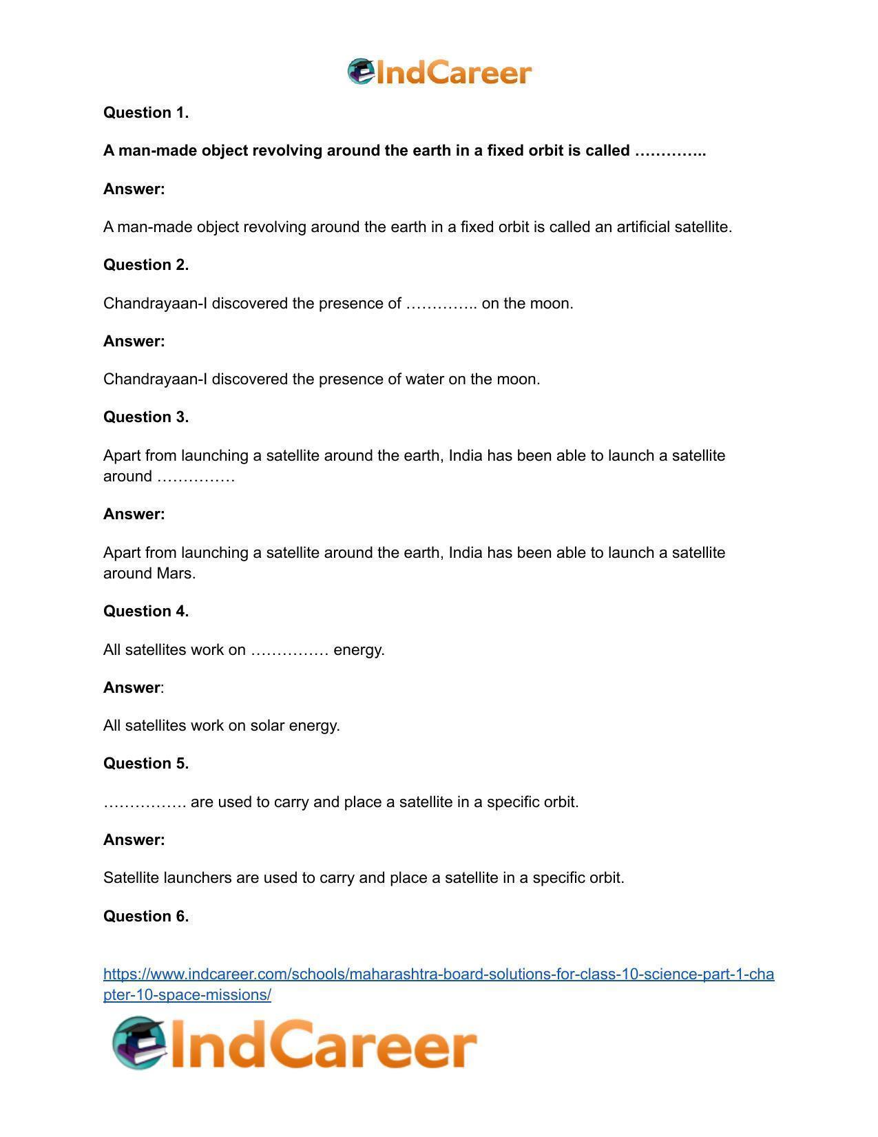 Maharashtra Board Solutions for Class 10- Science (Part 1): Chapter 10- Space Missions - Page 20