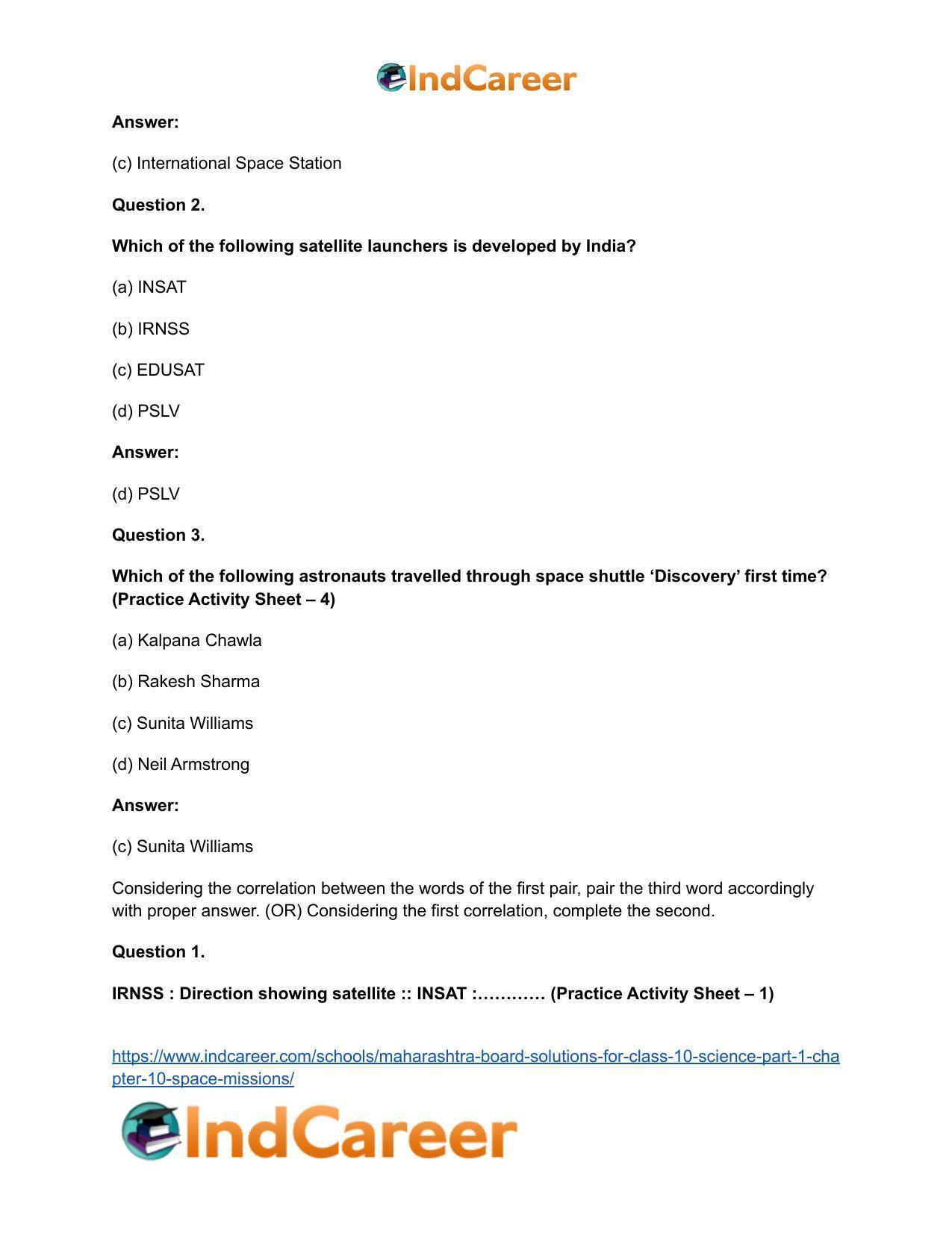 Maharashtra Board Solutions for Class 10- Science (Part 1): Chapter 10- Space Missions - Page 22