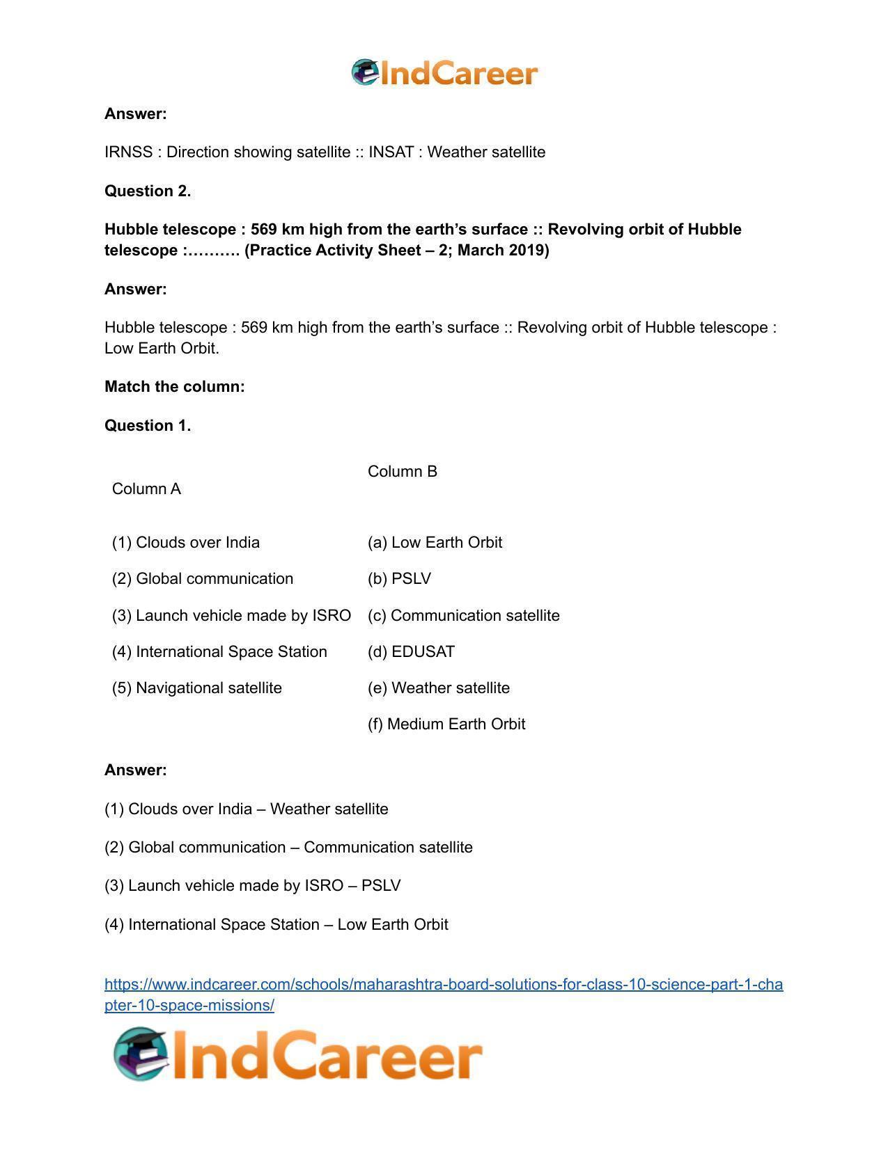Maharashtra Board Solutions for Class 10- Science (Part 1): Chapter 10- Space Missions - Page 23