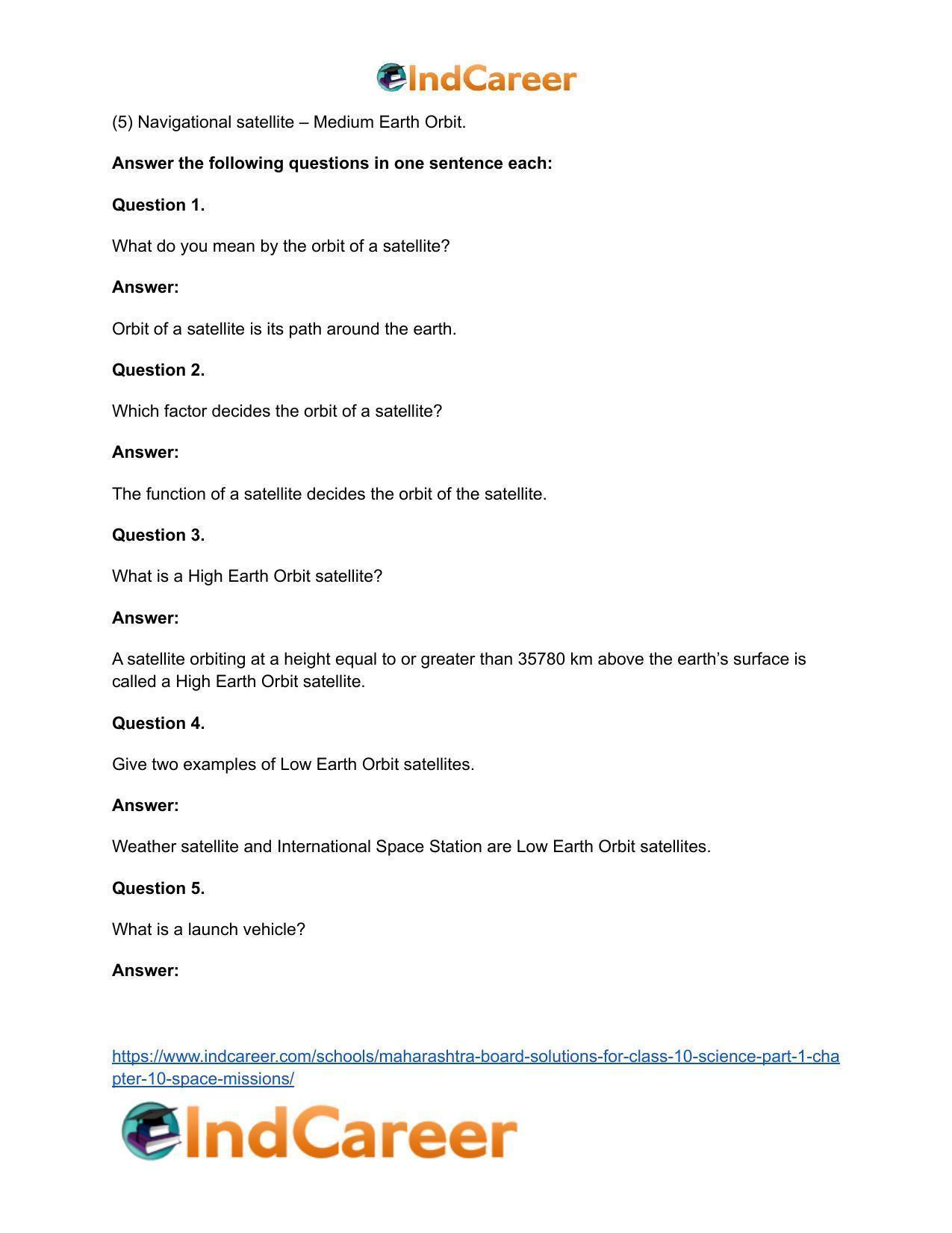 Maharashtra Board Solutions for Class 10- Science (Part 1): Chapter 10- Space Missions - Page 24