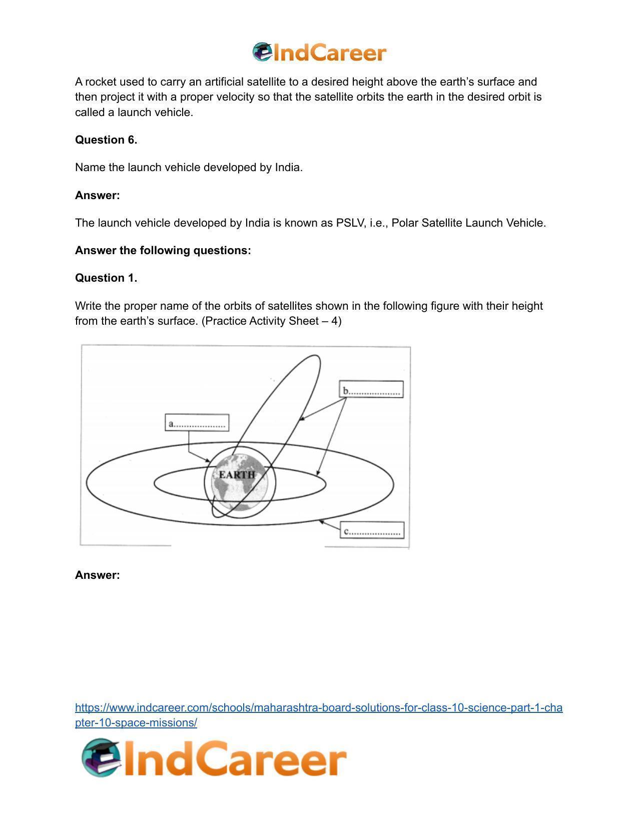 Maharashtra Board Solutions for Class 10- Science (Part 1): Chapter 10- Space Missions - Page 25
