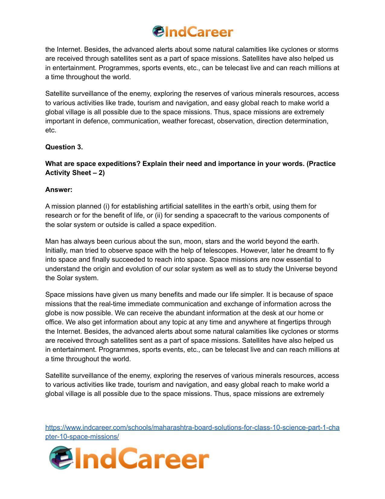 Maharashtra Board Solutions for Class 10- Science (Part 1): Chapter 10- Space Missions - Page 27