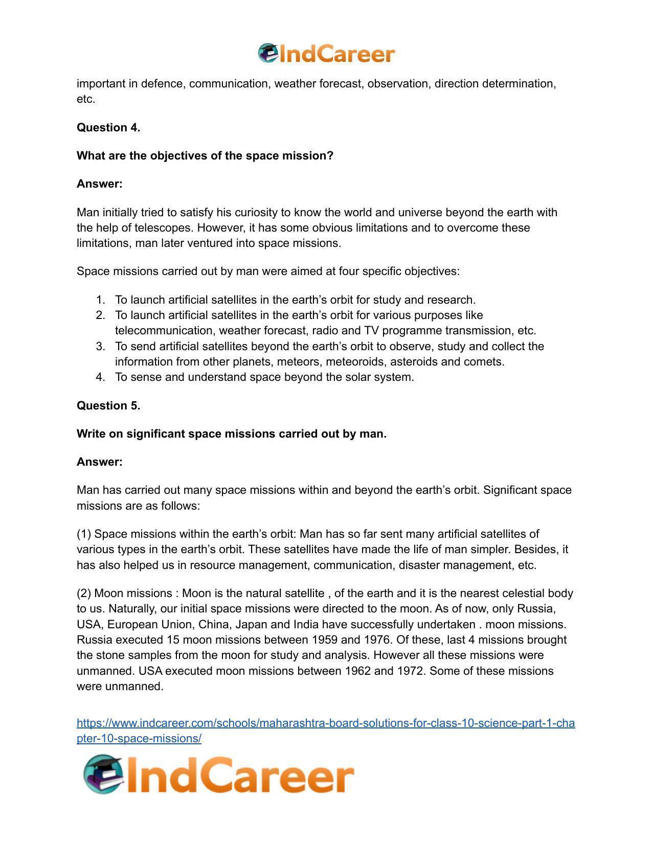 Maharashtra Board Solutions for Class 10- Science (Part 1): Chapter 10- Space Missions - Page 28