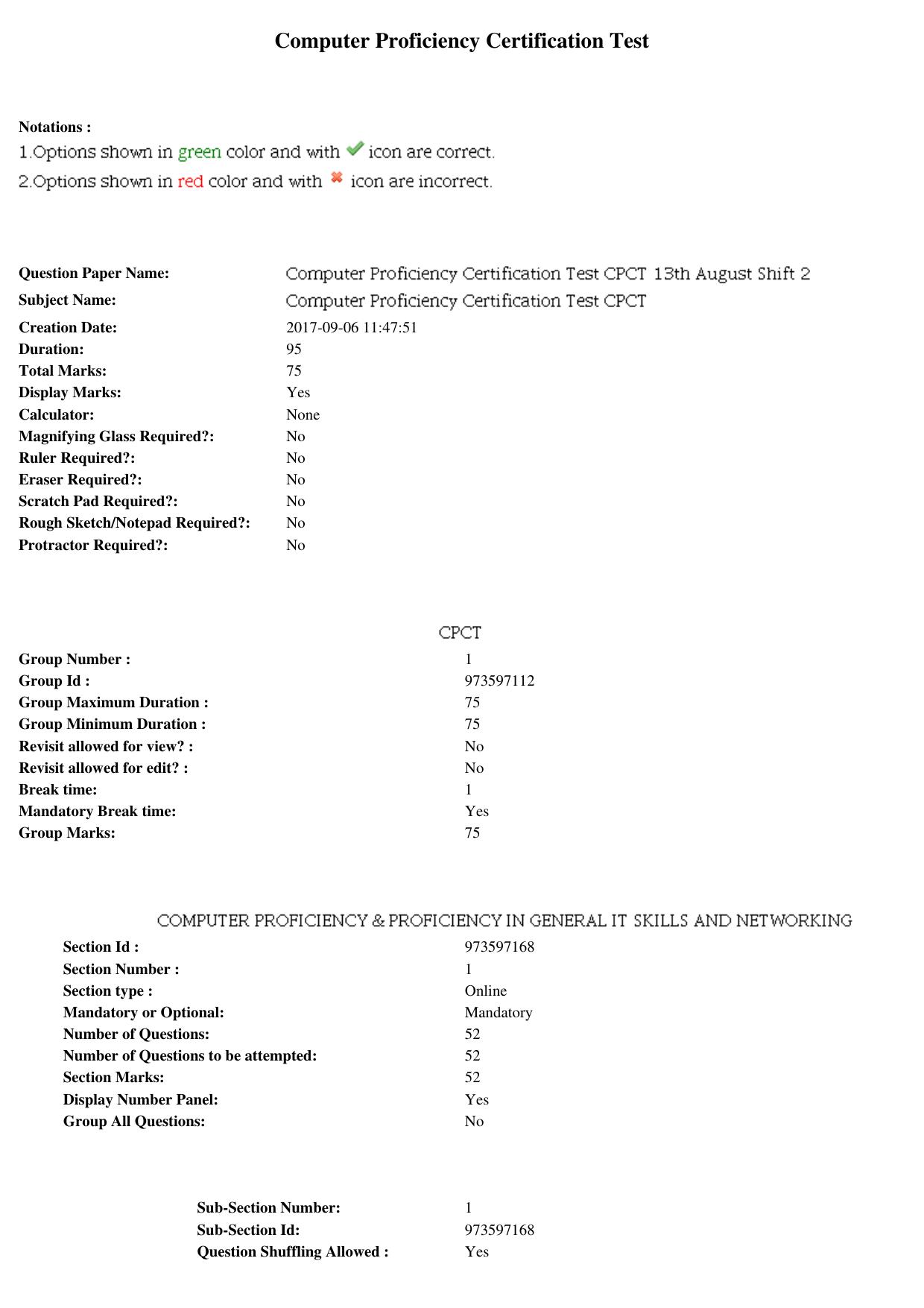 MP CPCT 13th Aug 2017 English Question Paper Shift 2 - Page 1