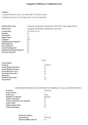 MP CPCT 13th Aug 2017 English Question Paper Shift 2