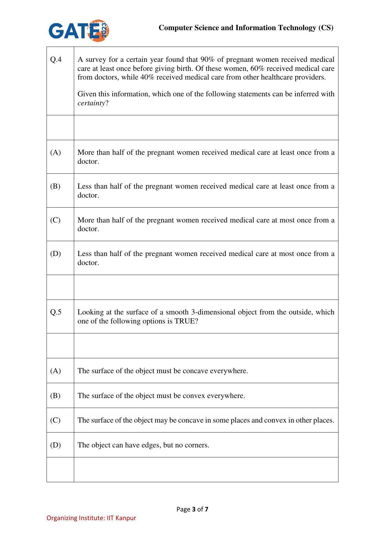 GATE 2023 Computer Science and Information Technology (CS) Question Paper - Page 3