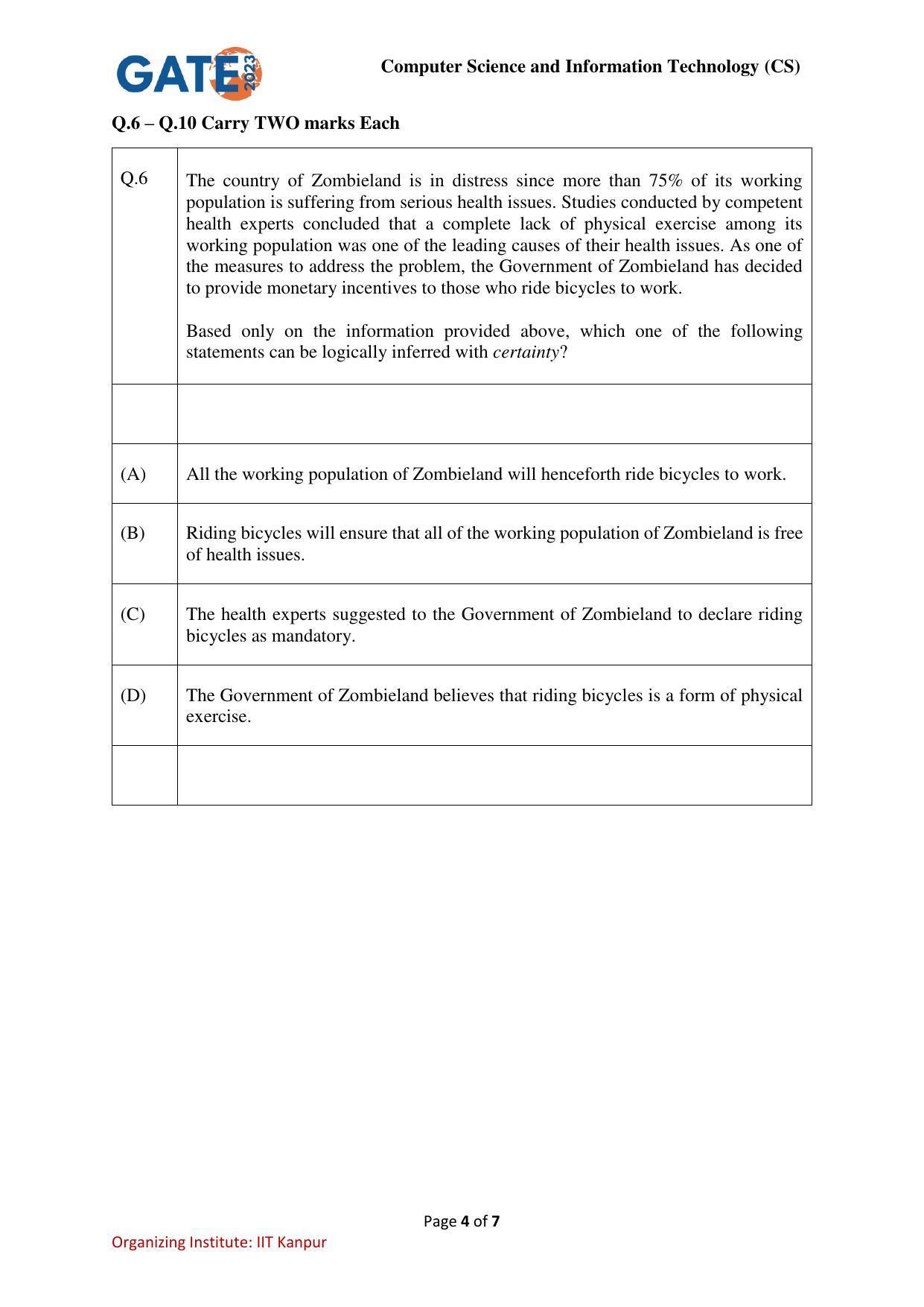 GATE 2023 Computer Science and Information Technology (CS) Question Paper - Page 4