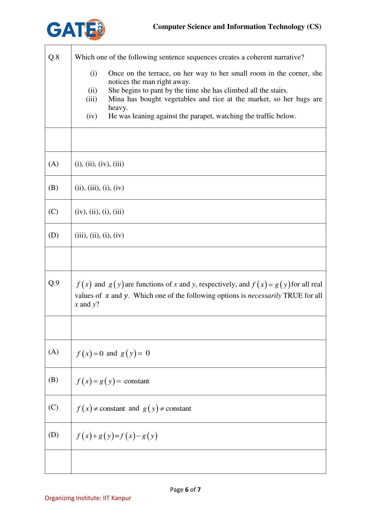 GATE 2023 Computer Science and Information Technology (CS) Question Paper - Page 6