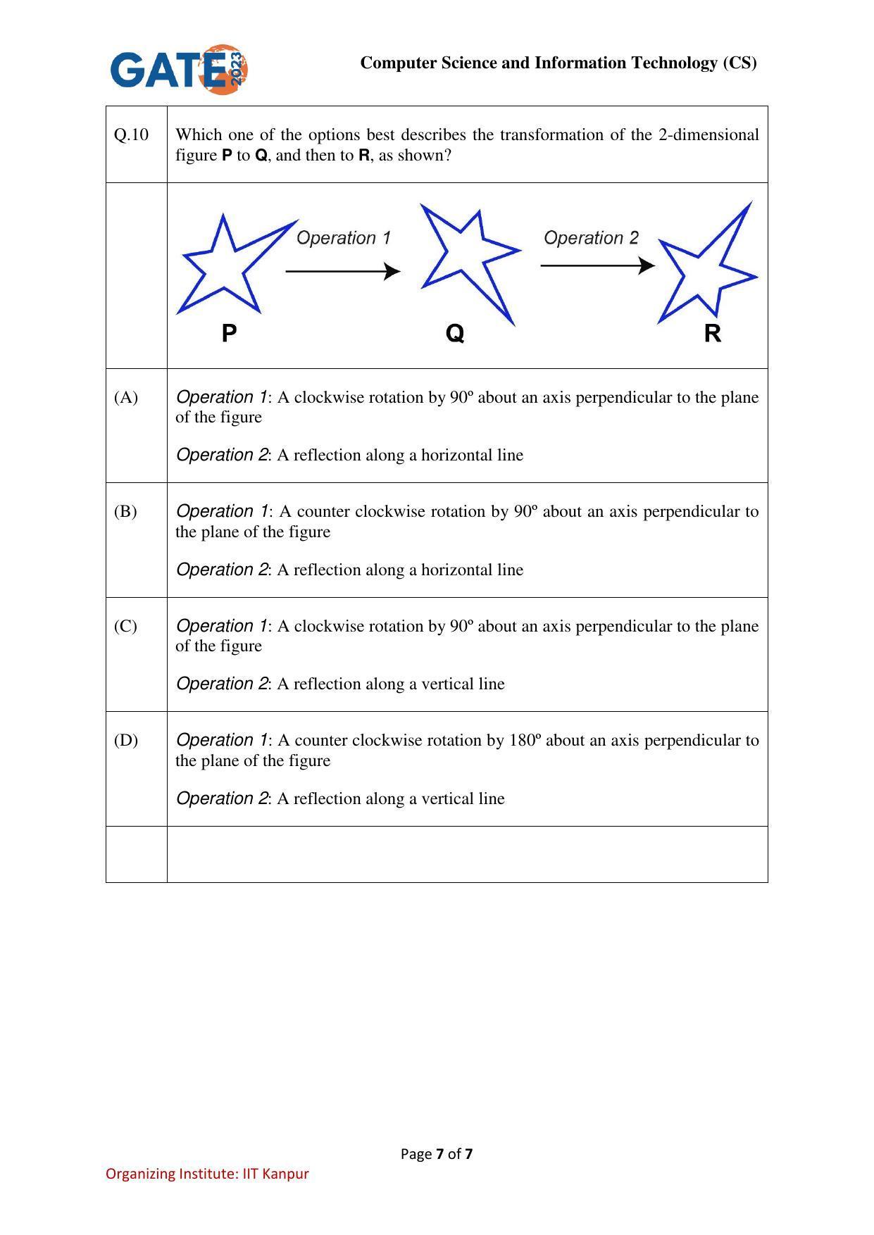 GATE 2023 Computer Science and Information Technology (CS) Question Paper - Page 7